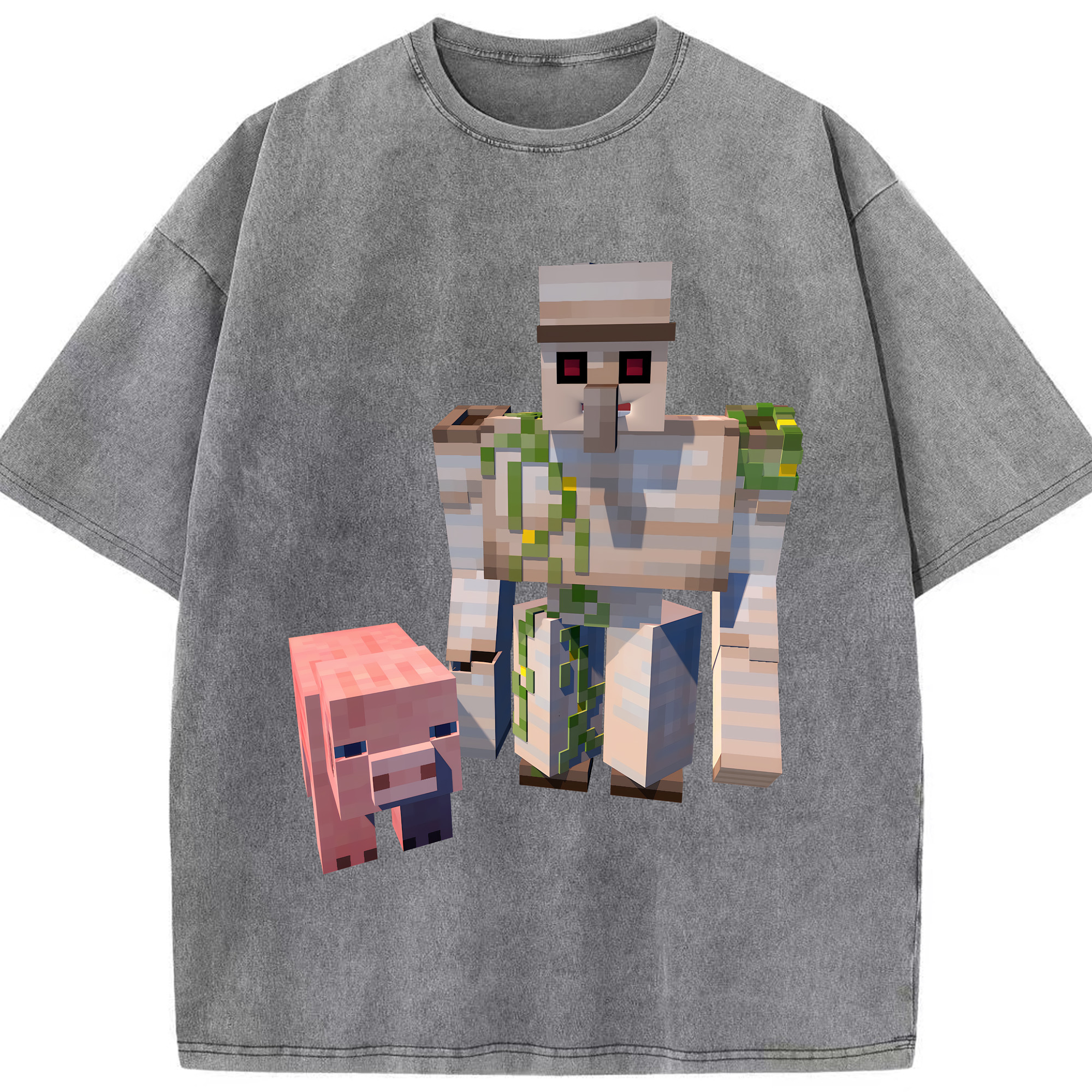 （画像用） マインクラフト ブロックの世界 Minecraft MC Block world 綿100% ヴィンテージ風 半袖Tシャツ（フロントプリント）