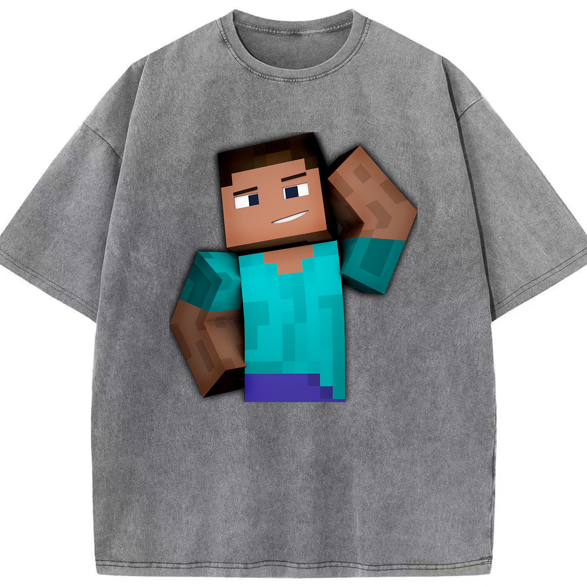 （画像用） マインクラフト ブロックの世界 Minecraft MC Block world 綿100% ヴィンテージ風 半袖Tシャツ（フロントプリント）