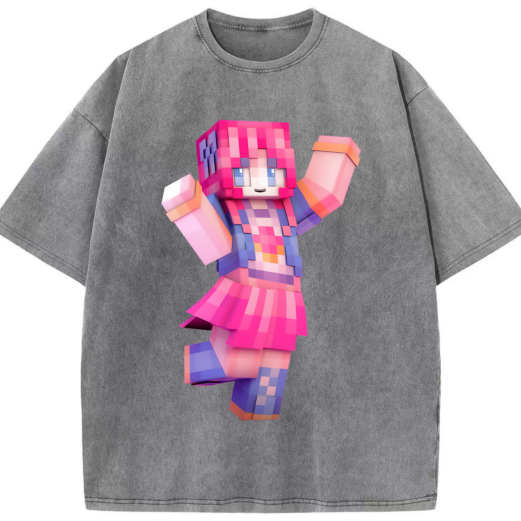 （画像用） マインクラフト ブロックの世界 Minecraft MC Block world 綿100% ヴィンテージ風 半袖Tシャツ（フロントプリント）