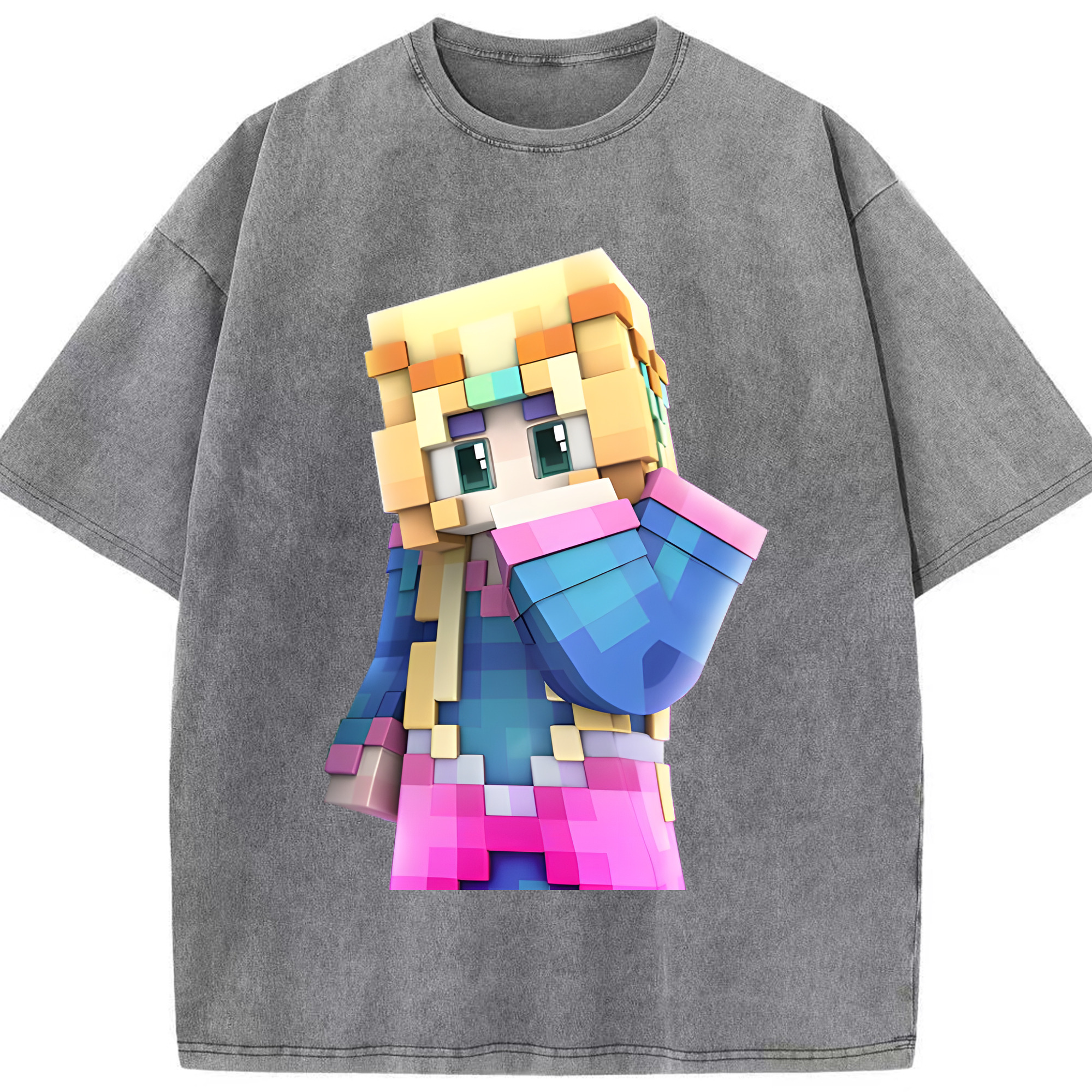 （画像用） マインクラフト ブロックの世界 Minecraft MC Block world 綿100% ヴィンテージ風 半袖Tシャツ（フロントプリント）