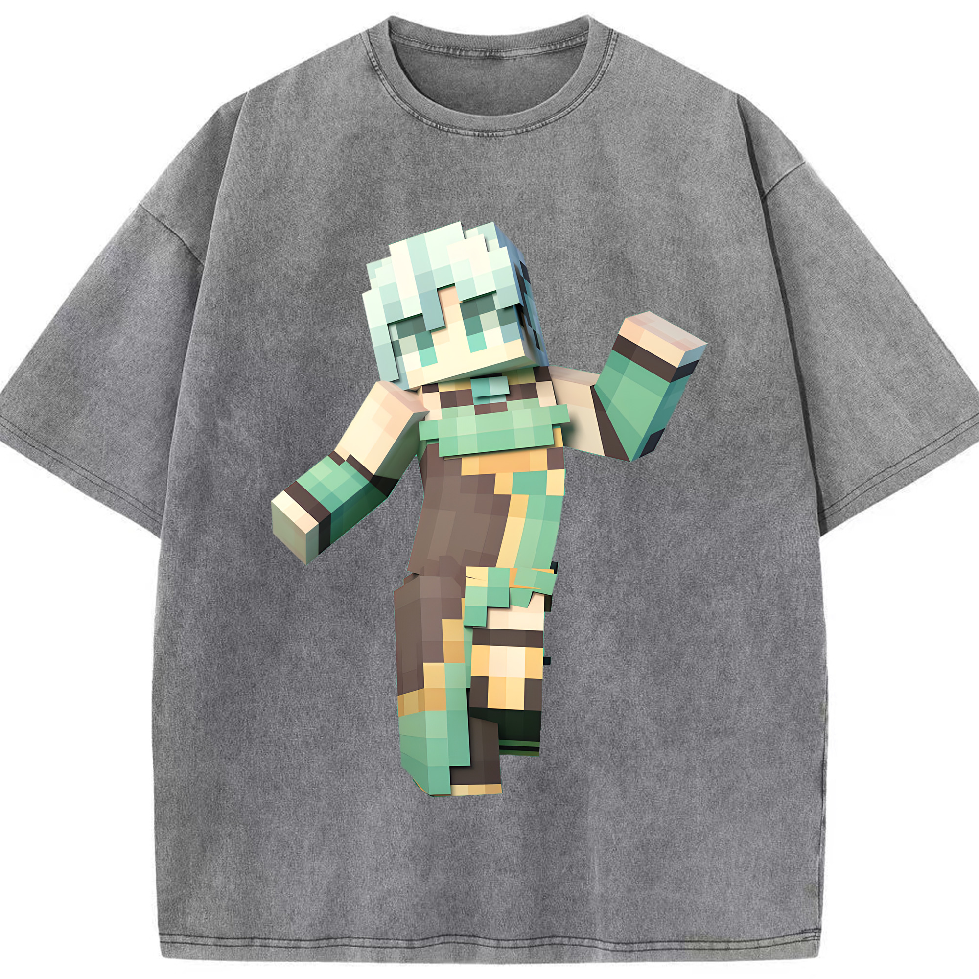（画像用） マインクラフト ブロックの世界 Minecraft MC Block world 綿100% ヴィンテージ風 半袖Tシャツ（フロントプリント）