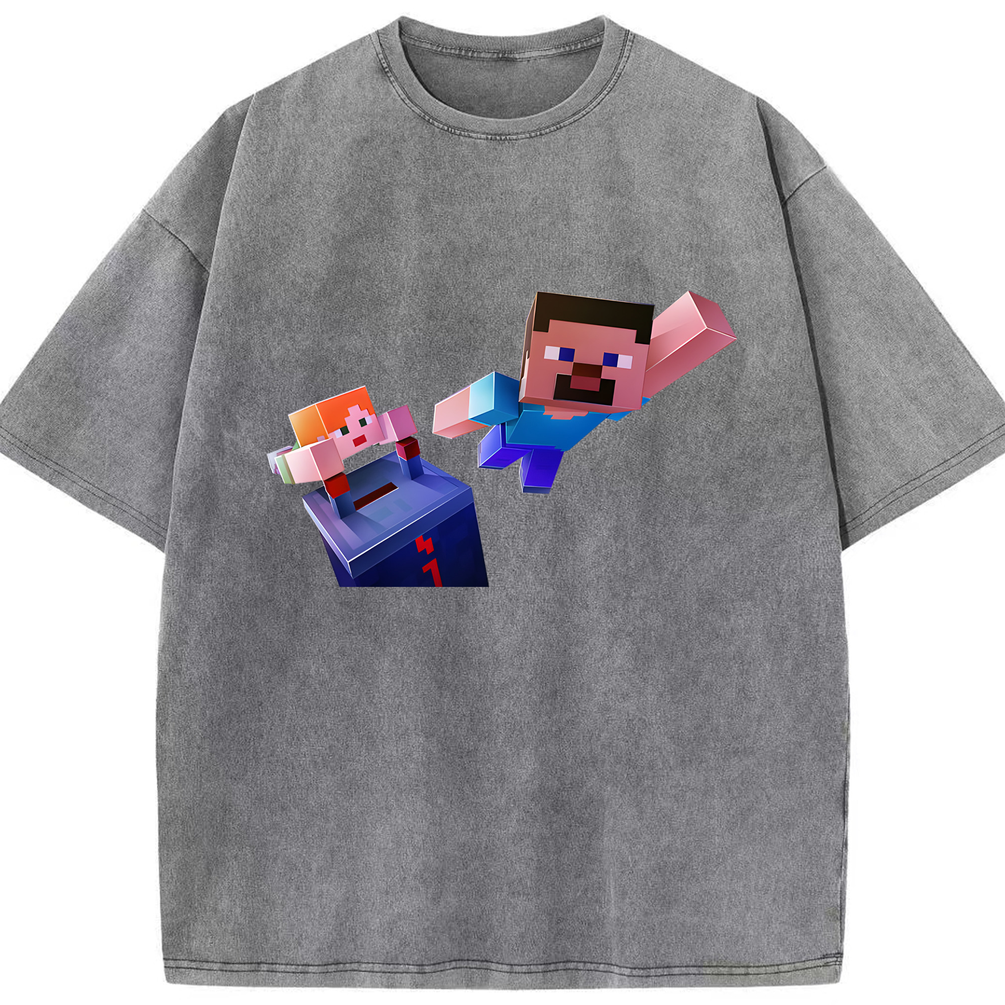 （画像用） マインクラフト ブロックの世界 Minecraft MC Block world 綿100% ヴィンテージ風 半袖Tシャツ（フロントプリント）