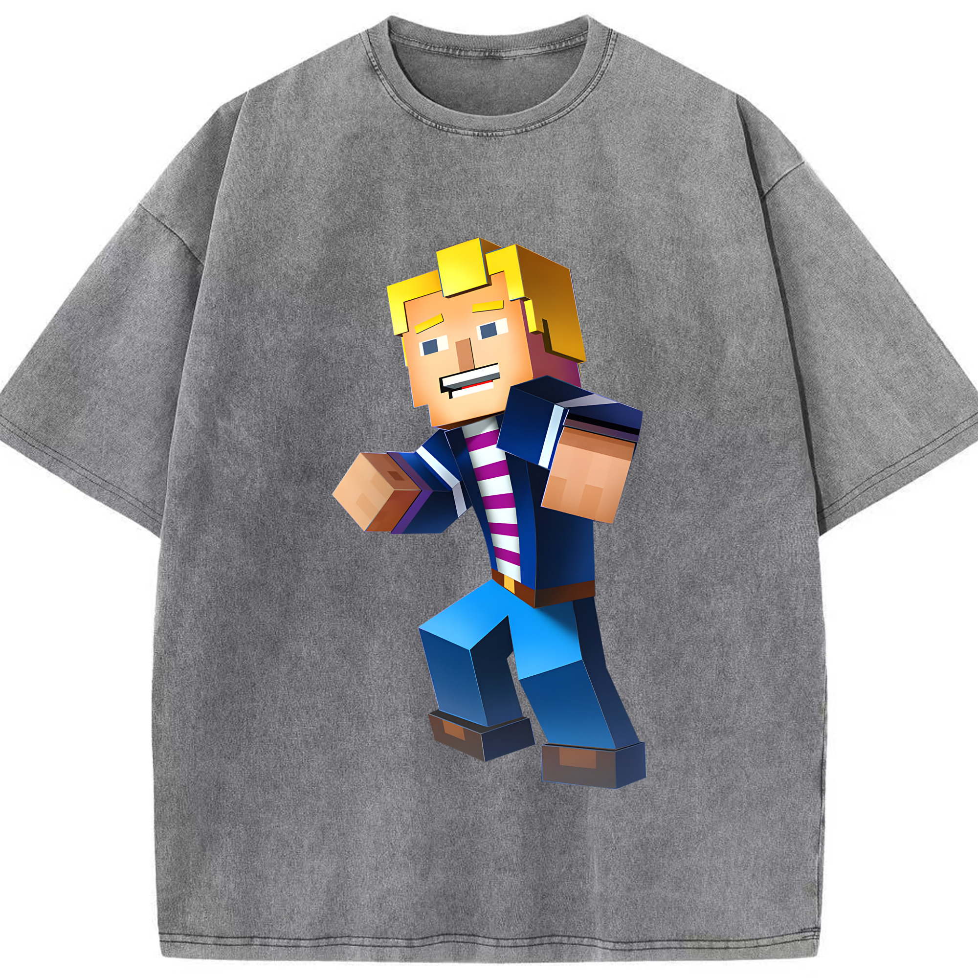 （画像用） マインクラフト ブロックの世界 Minecraft MC Block world 綿100% ヴィンテージ風 半袖Tシャツ（フロントプリント）