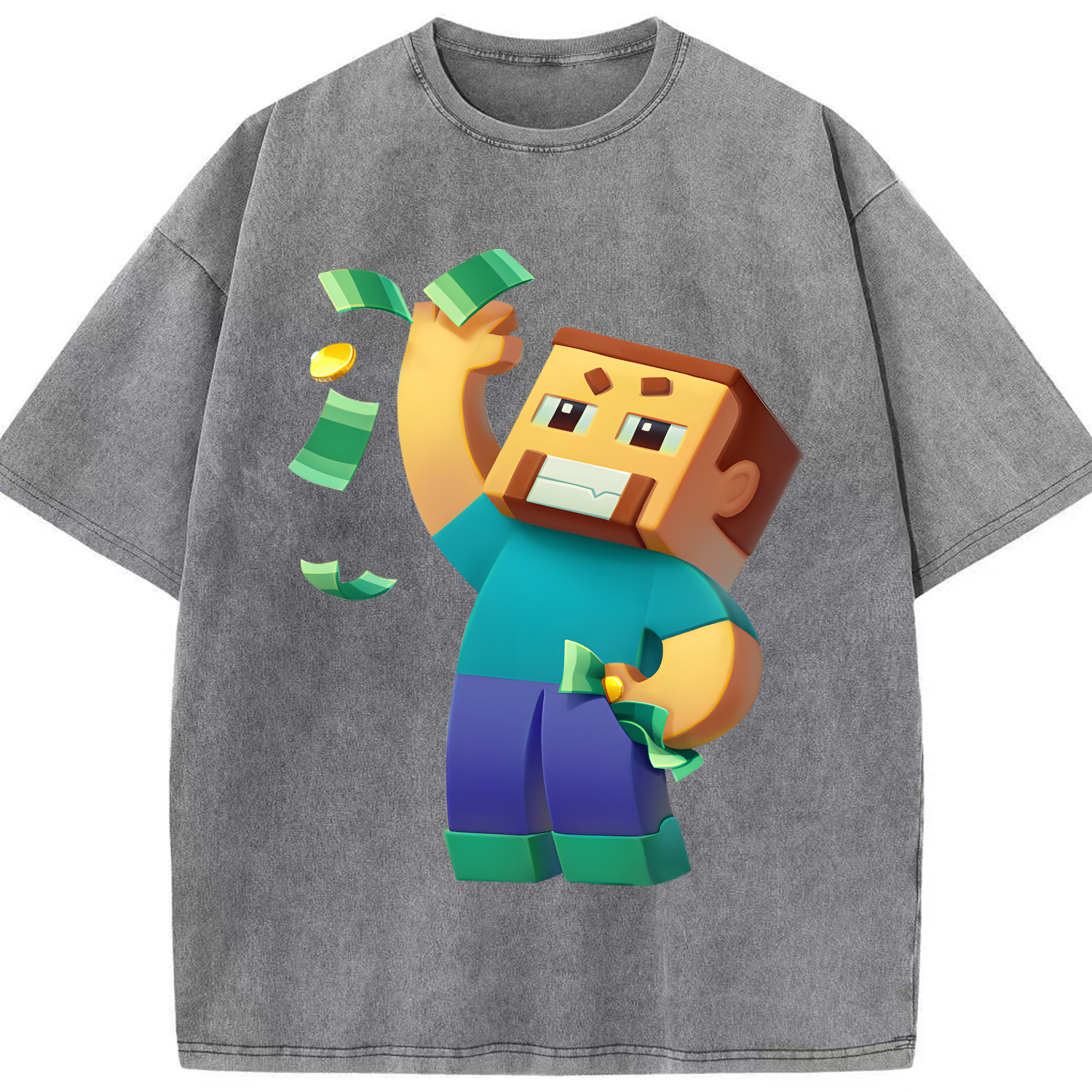 （画像用） マインクラフト ブロックの世界 Minecraft MC Block world 綿100% ヴィンテージ風 半袖Tシャツ（フロントプリント）