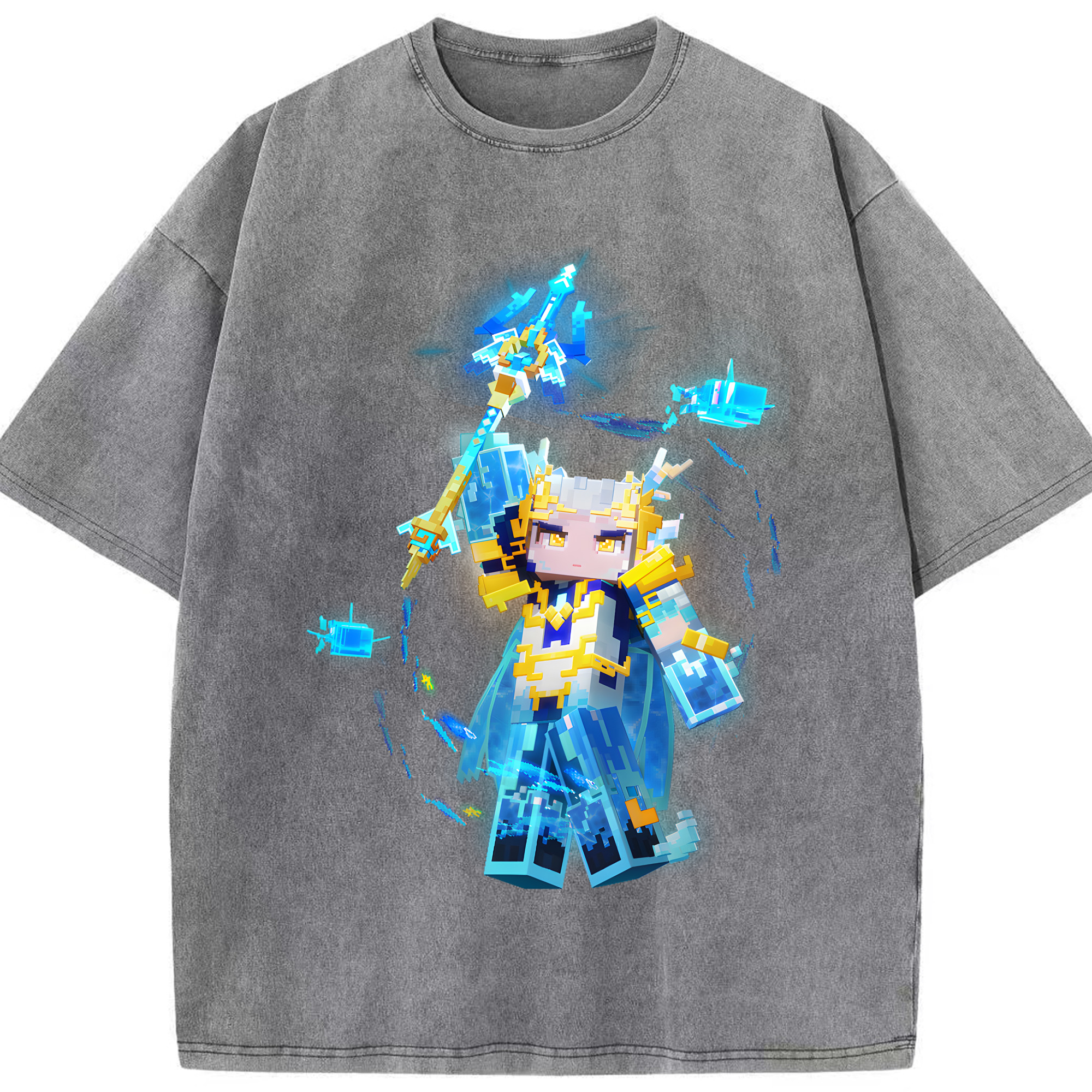 （画像用） マインクラフト ブロックの世界 Minecraft MC Block world 綿100% ヴィンテージ風 半袖Tシャツ（フロントプリント）