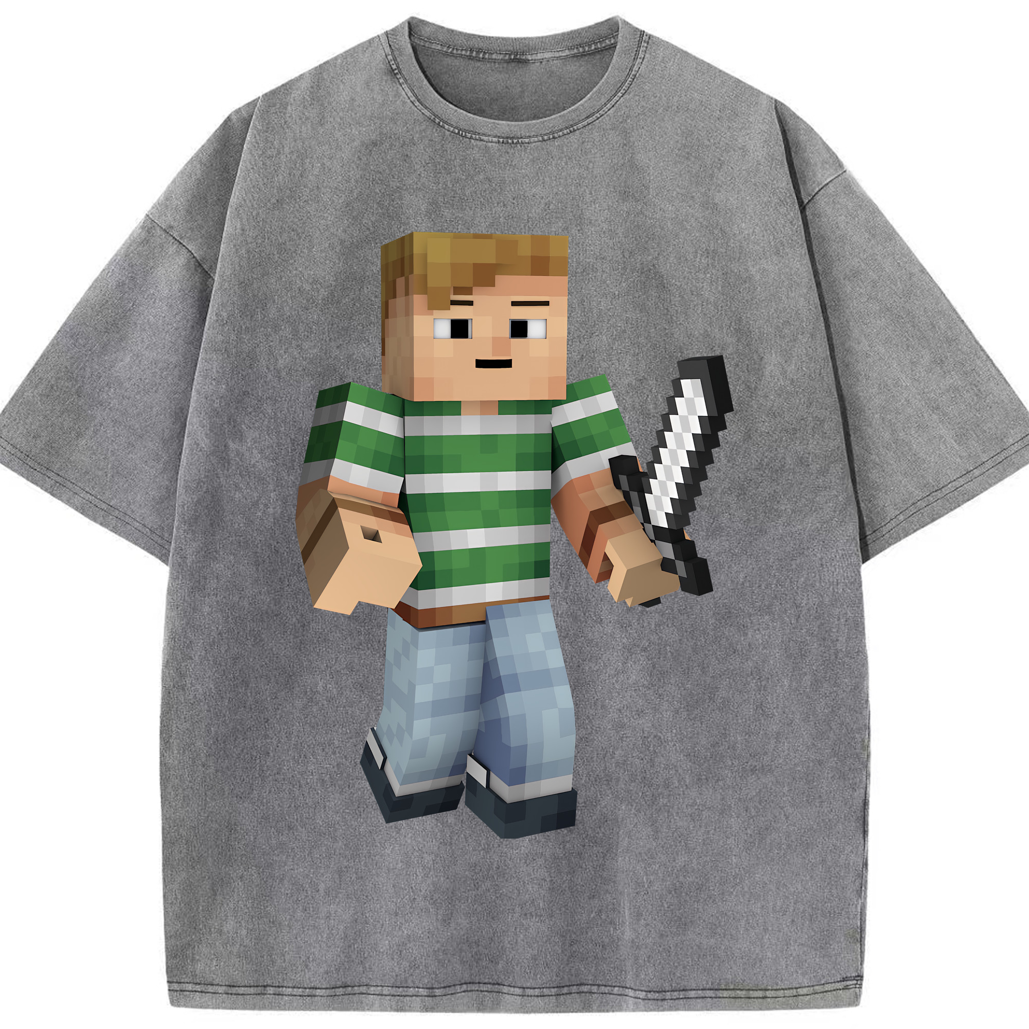 （画像用） マインクラフト ブロックの世界 Minecraft MC Block world 綿100% ヴィンテージ風 半袖Tシャツ（フロントプリント）