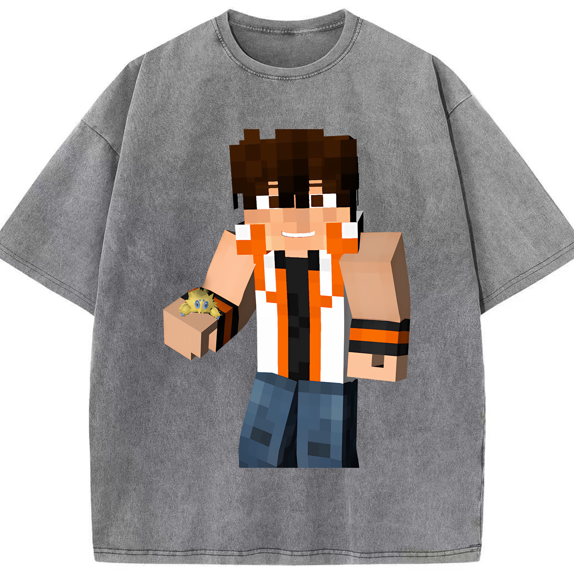（画像用） マインクラフト ブロックの世界 Minecraft MC Block world 綿100% ヴィンテージ風 半袖Tシャツ（フロントプリント）