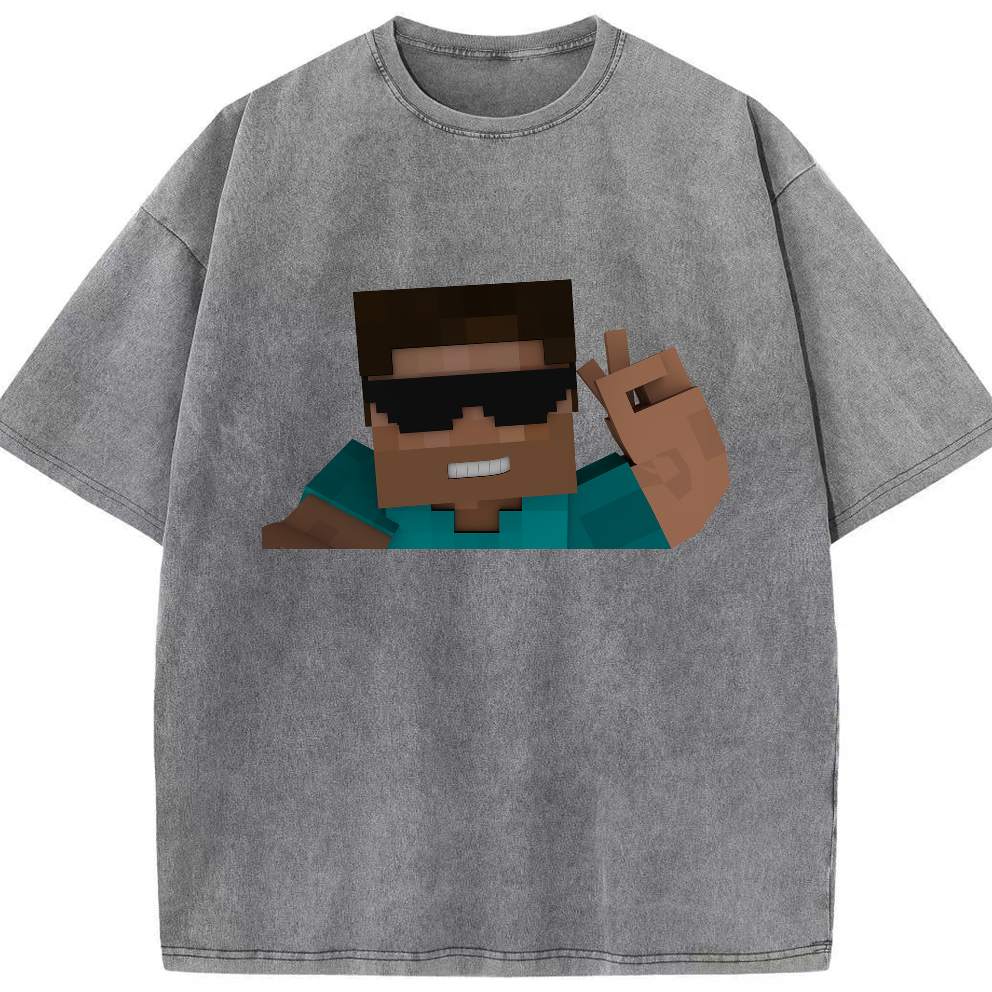（画像用） マインクラフト ブロックの世界 Minecraft MC Block world 綿100% ヴィンテージ風 半袖Tシャツ（フロントプリント）