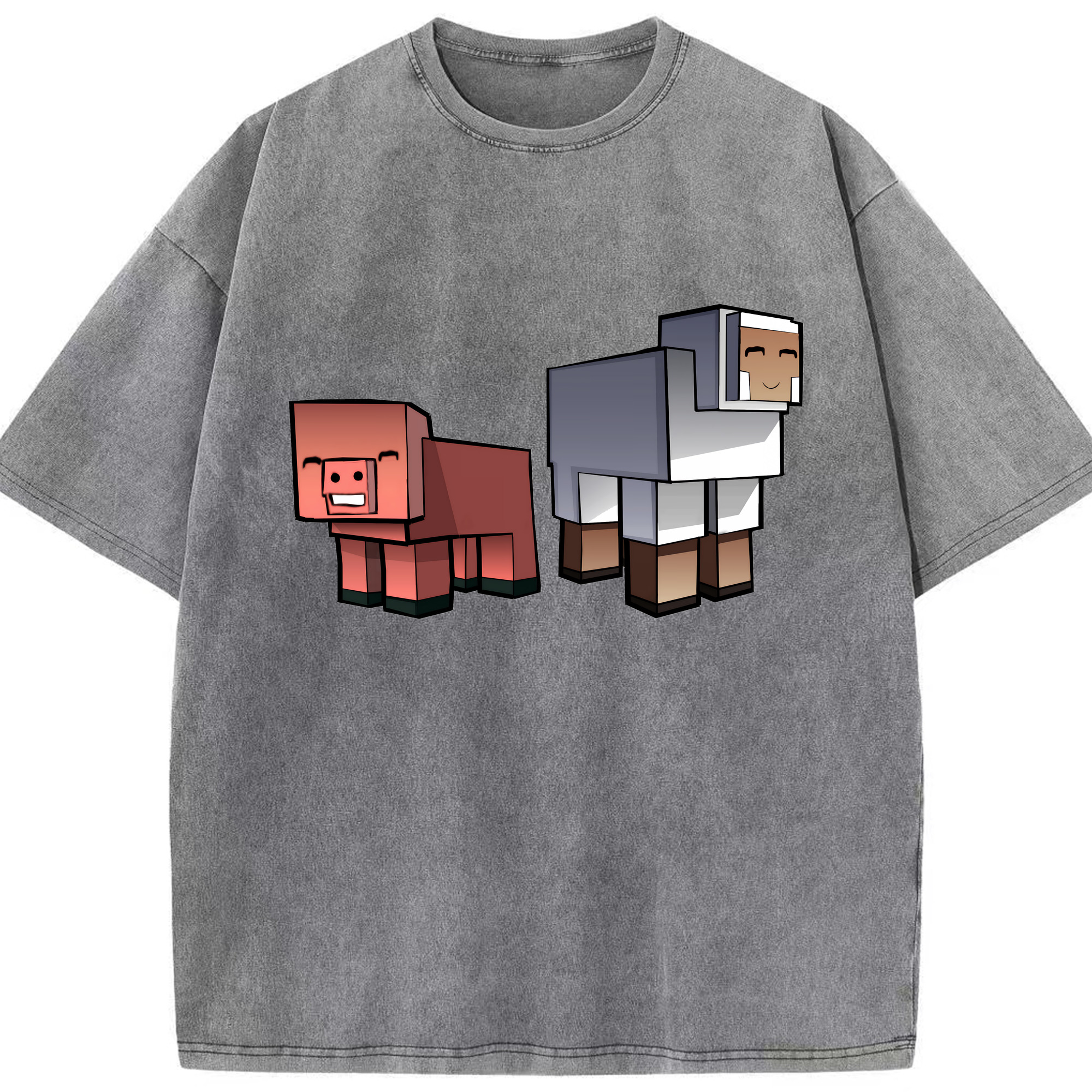 （画像用） マインクラフト ブロックの世界 Minecraft MC Block world 綿100% ヴィンテージ風 半袖Tシャツ（フロントプリント）