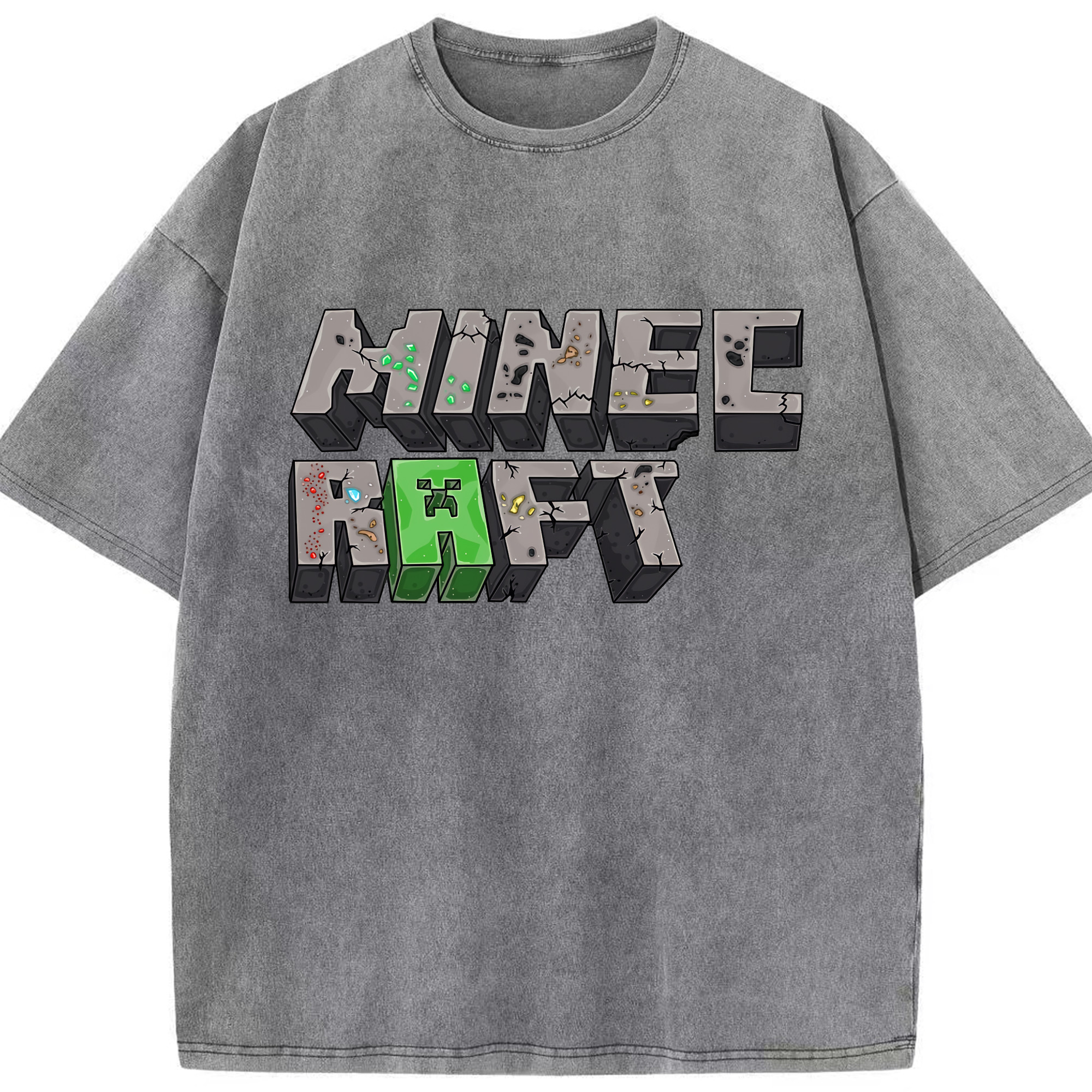 （画像用） マインクラフト ブロックの世界 Minecraft MC Block world 綿100% ヴィンテージ風 半袖Tシャツ（フロントプリント）