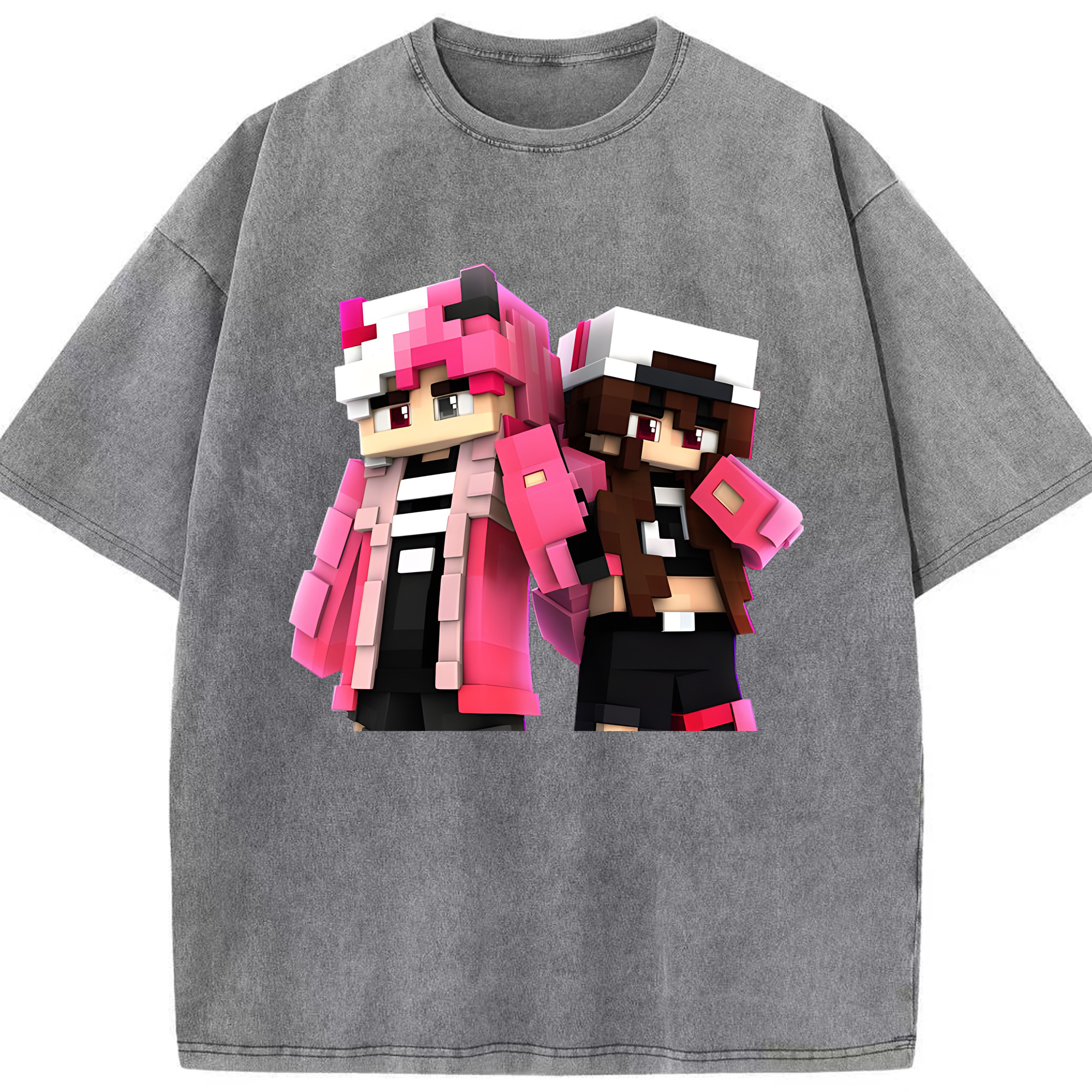 （画像用） マインクラフト ブロックの世界 Minecraft MC Block world 綿100% ヴィンテージ風 半袖Tシャツ（フロントプリント）