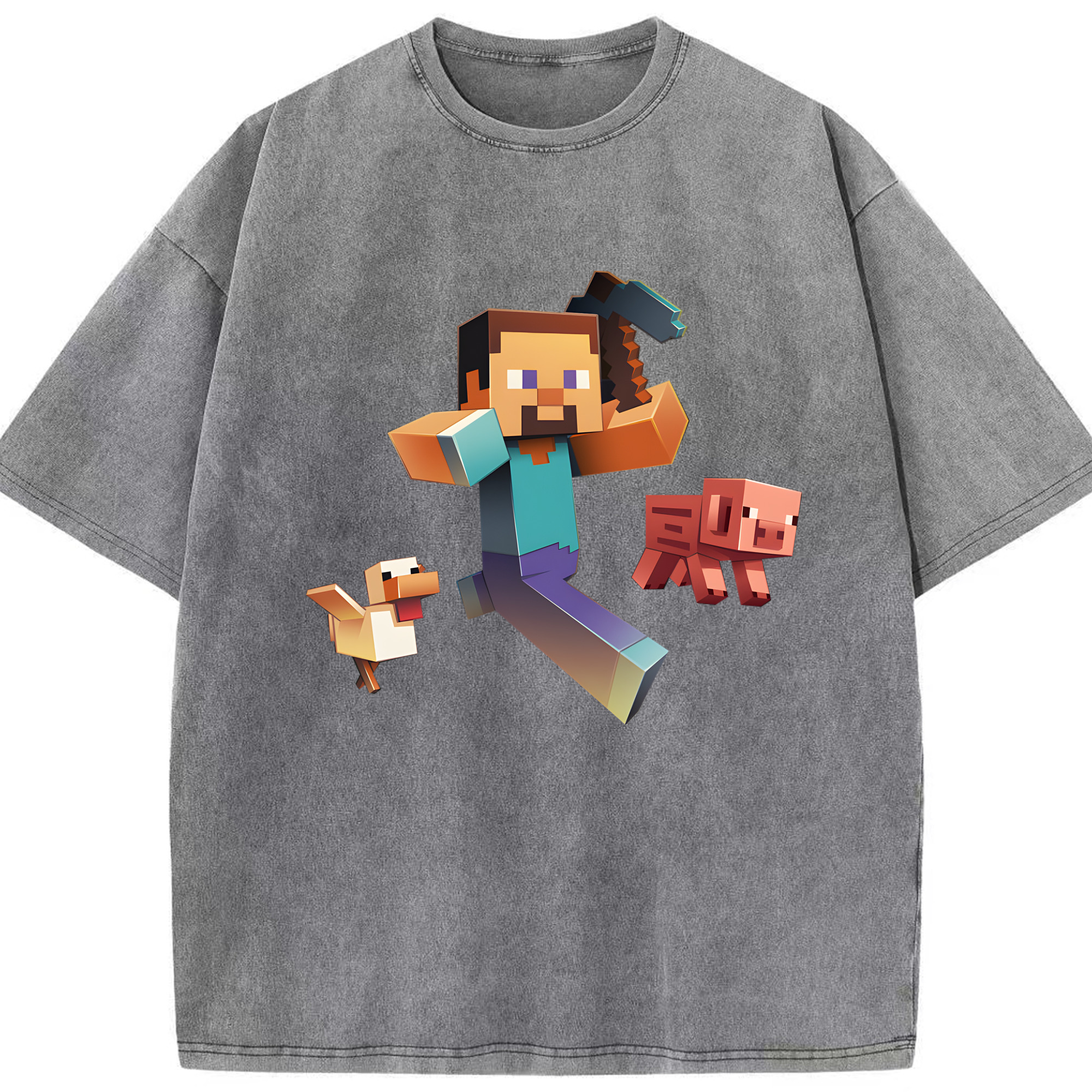 （画像用） マインクラフト ブロックの世界 Minecraft MC Block world 綿100% ヴィンテージ風 半袖Tシャツ（フロントプリント）