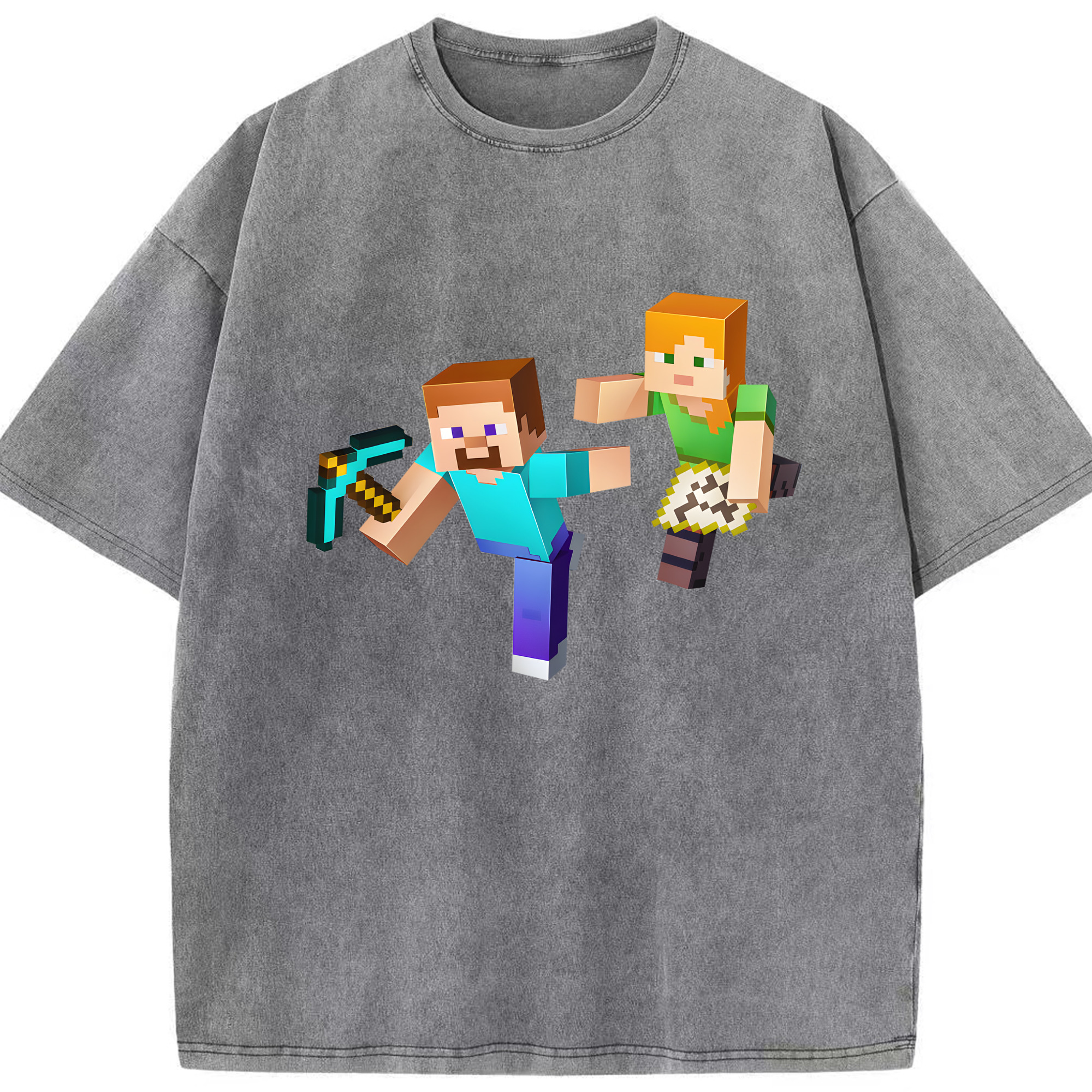 （画像用） マインクラフト ブロックの世界 Minecraft MC Block world 綿100% ヴィンテージ風 半袖Tシャツ（フロントプリント）
