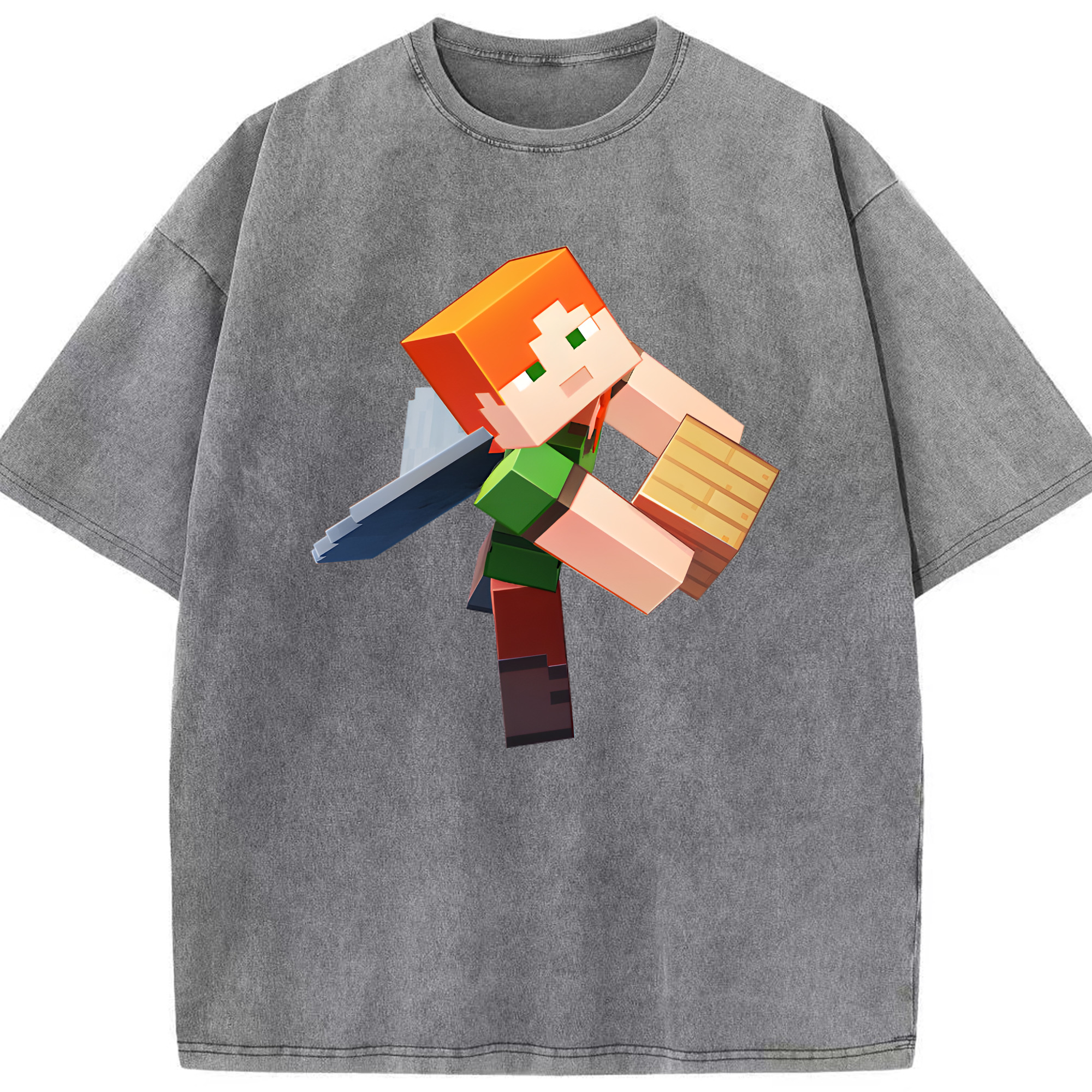 （画像用） マインクラフト ブロックの世界 Minecraft MC Block world 綿100% ヴィンテージ風 半袖Tシャツ（フロントプリント）