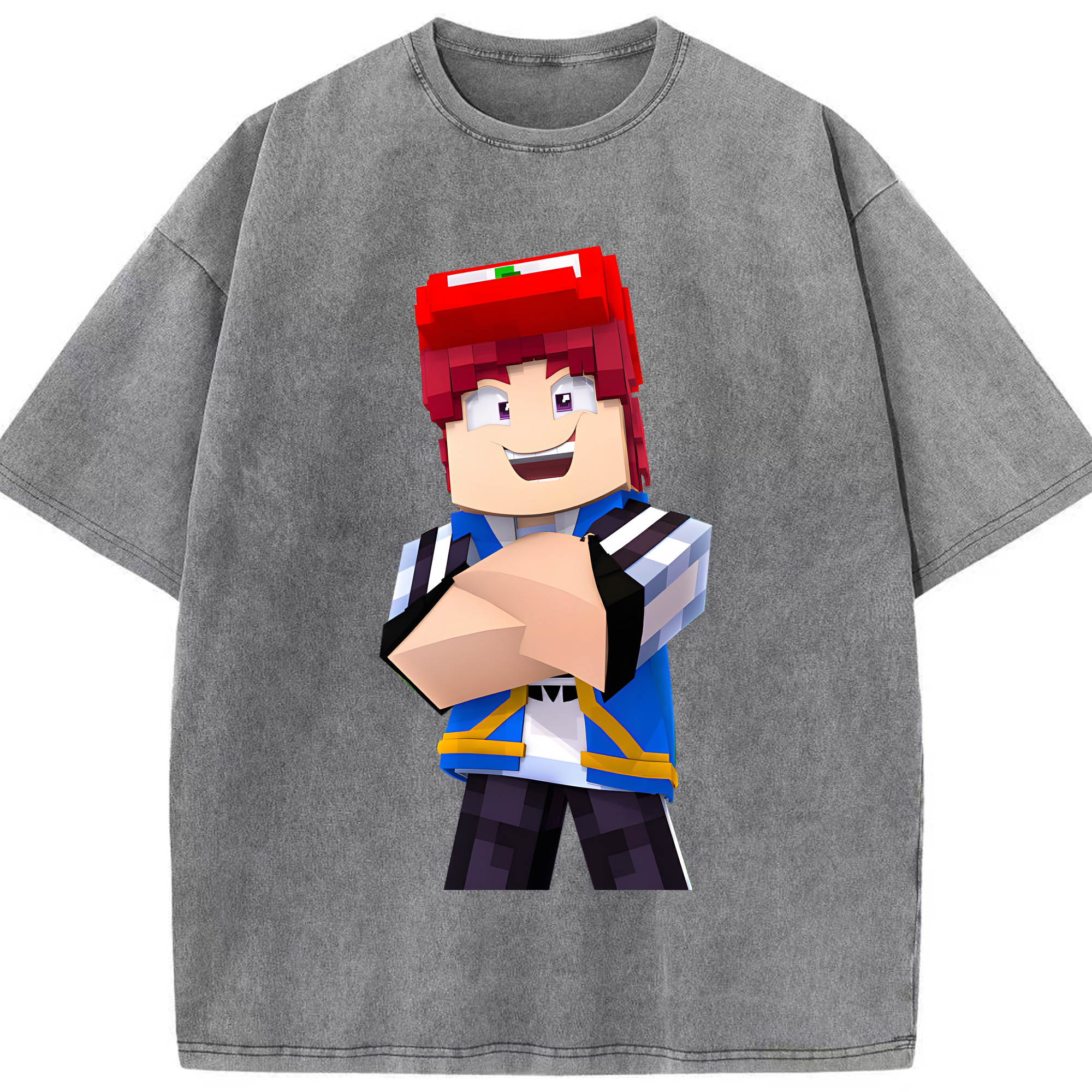 （画像用） マインクラフト ブロックの世界 Minecraft MC Block world 綿100% ヴィンテージ風 半袖Tシャツ（フロントプリント）