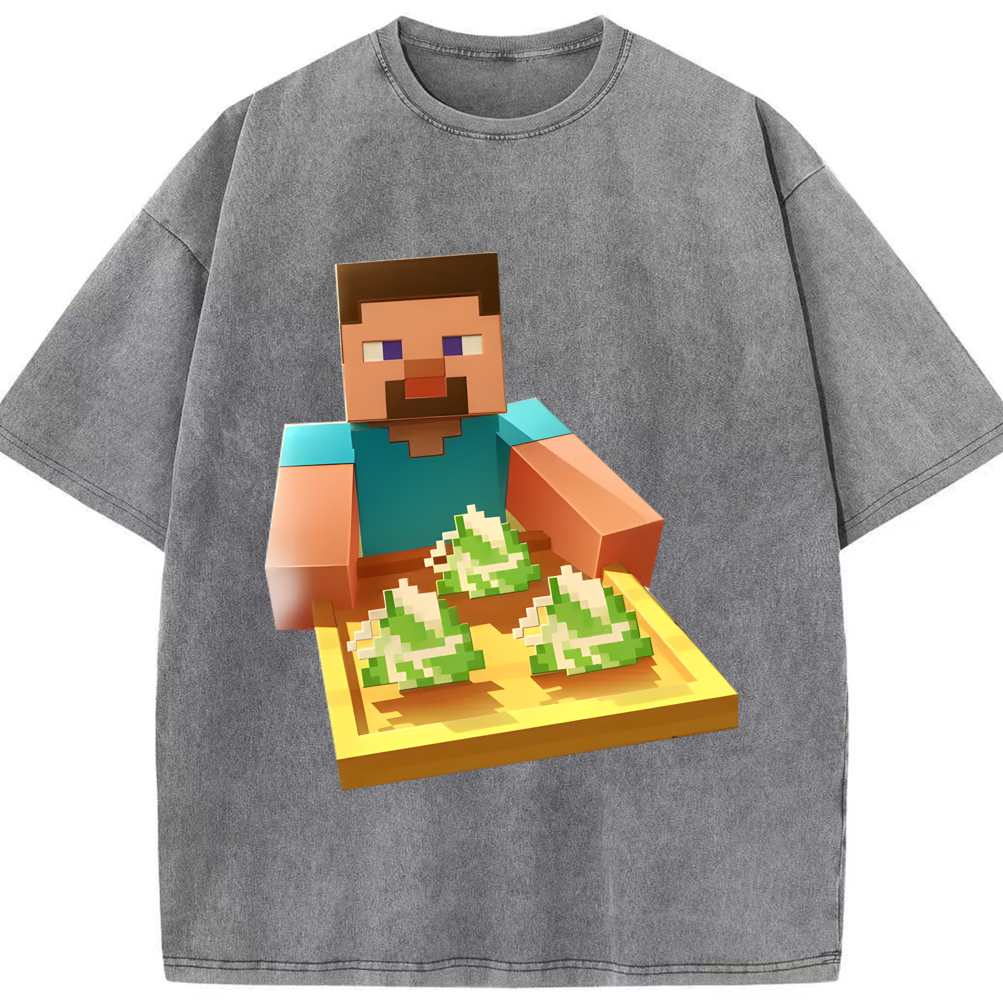 （画像用） マインクラフト ブロックの世界 Minecraft MC Block world 綿100% ヴィンテージ風 半袖Tシャツ（フロントプリント）