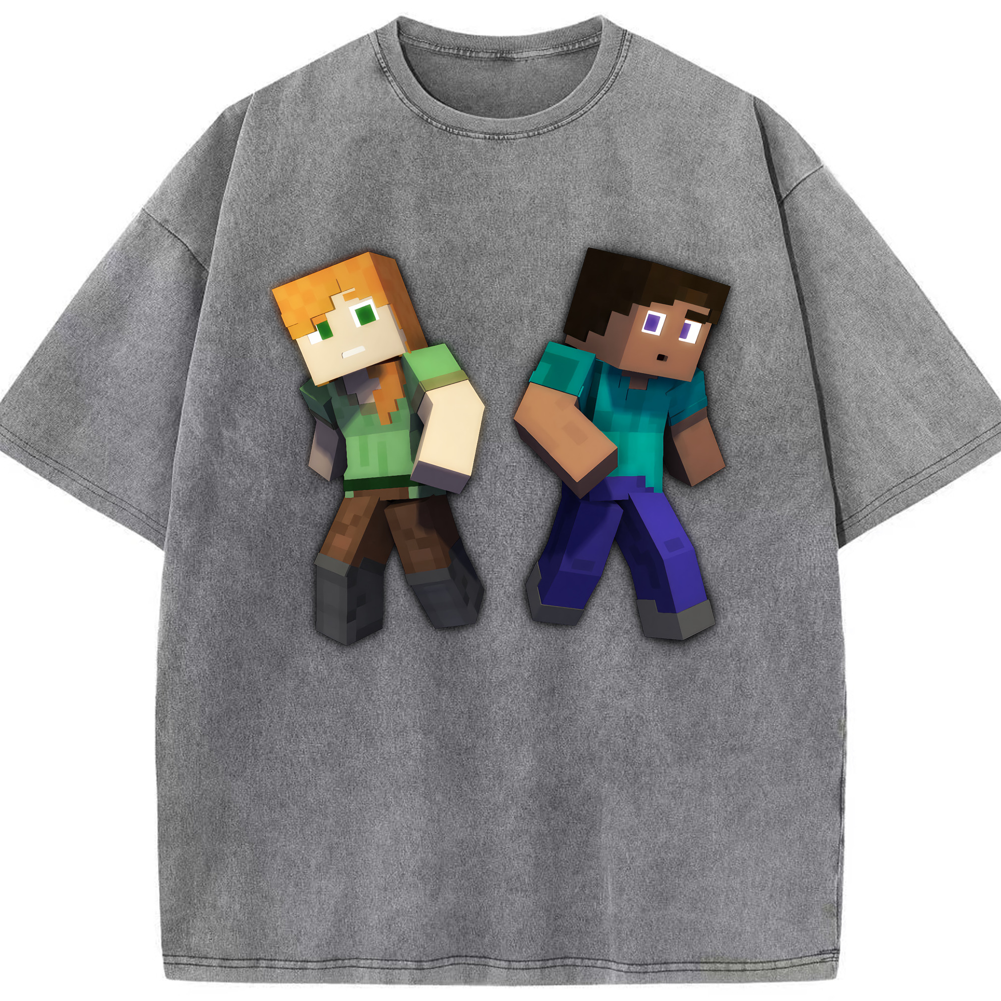 （画像用） マインクラフト ブロックの世界 Minecraft MC Block world 綿100% ヴィンテージ風 半袖Tシャツ（フロントプリント）