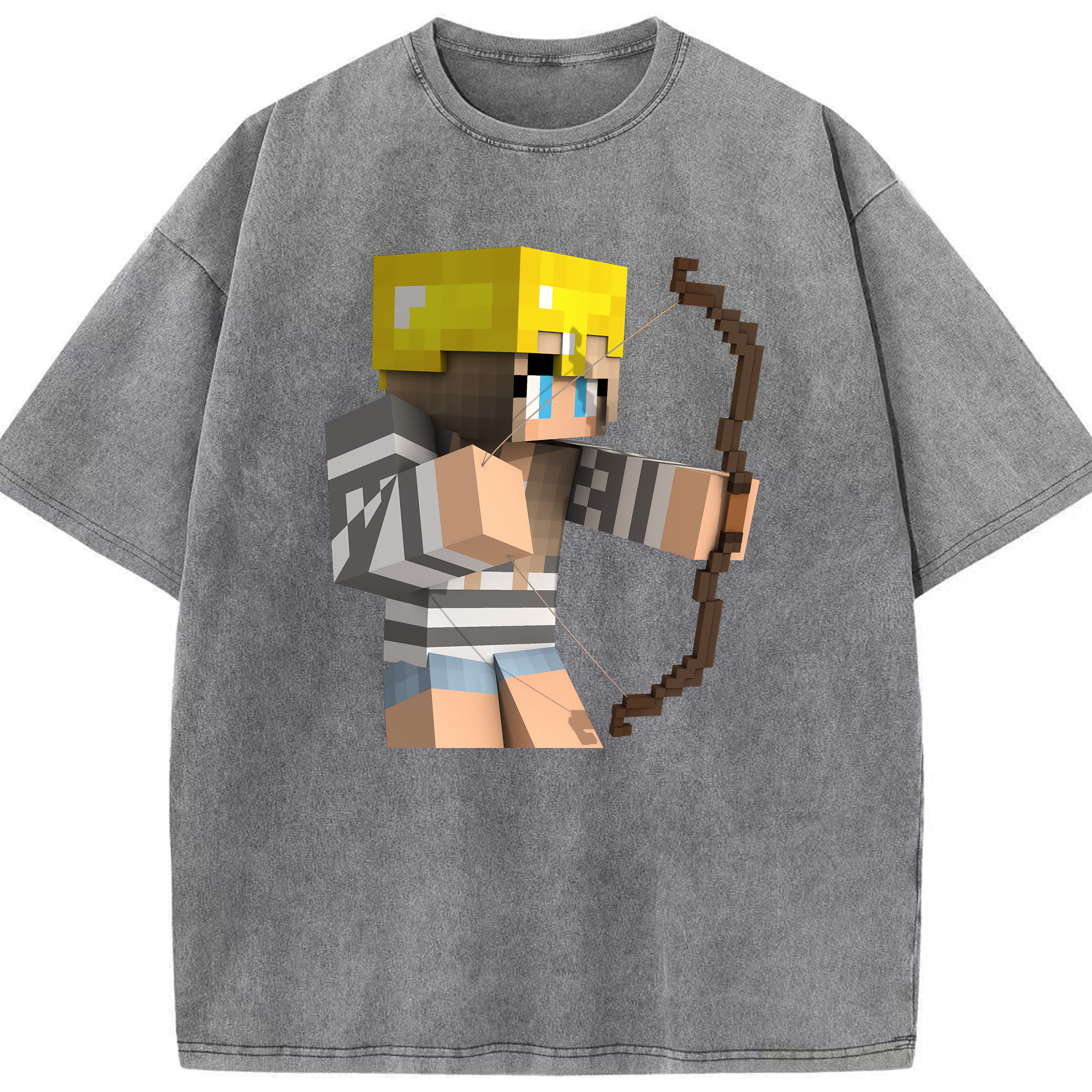 （画像用） マインクラフト ブロックの世界 Minecraft MC Block world 綿100% ヴィンテージ風 半袖Tシャツ（フロントプリント）
