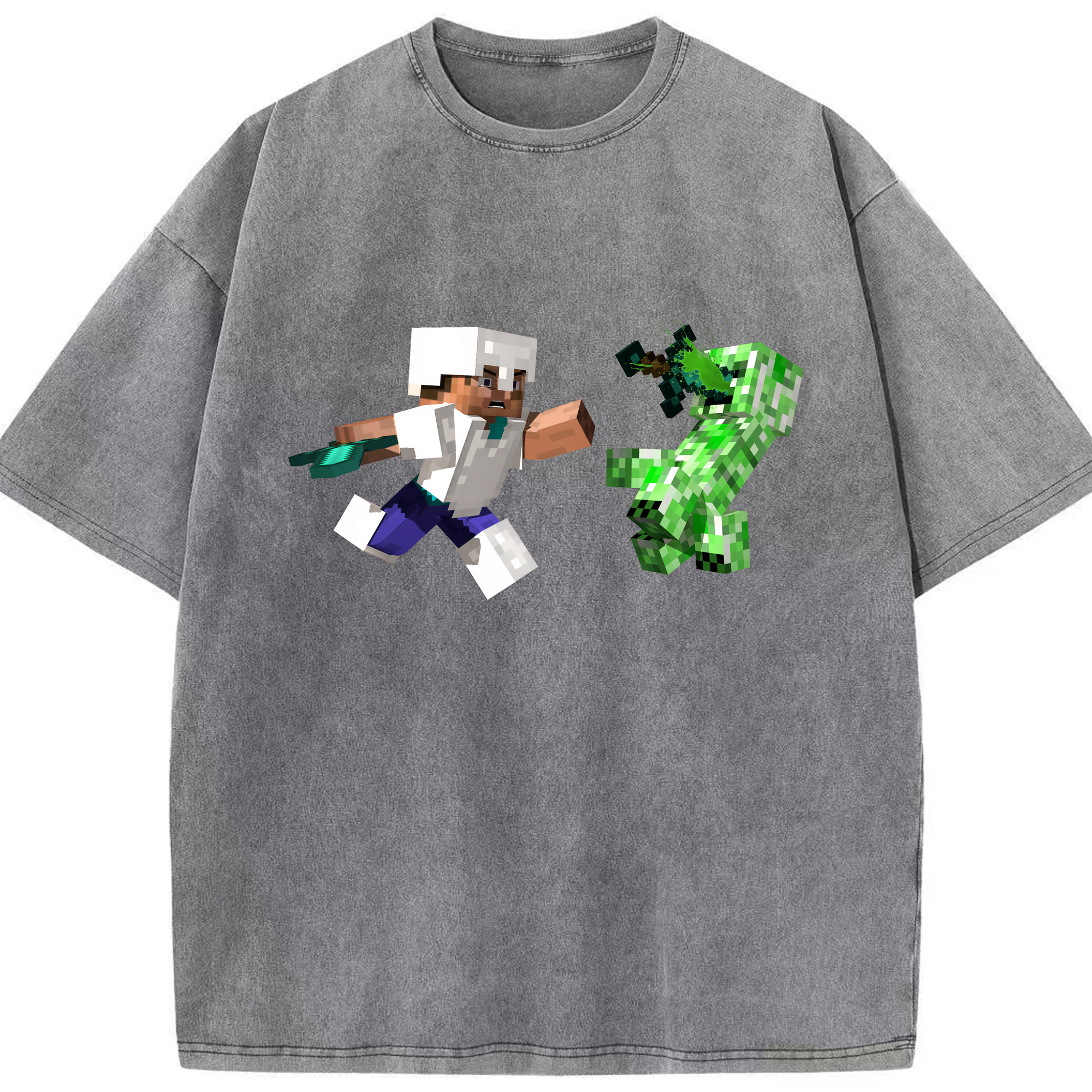 （画像用） マインクラフト ブロックの世界 Minecraft MC Block world 綿100% ヴィンテージ風 半袖Tシャツ（フロントプリント）