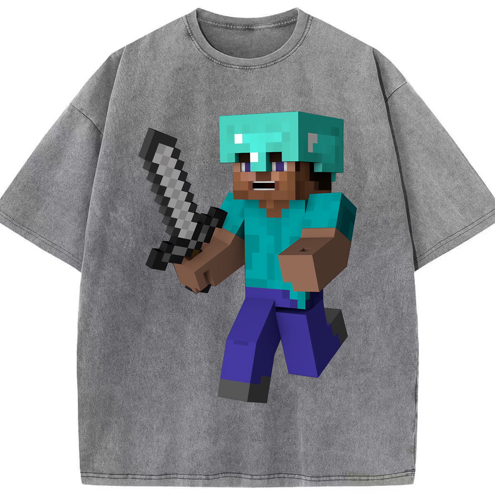 （画像用） マインクラフト ブロックの世界 Minecraft MC Block world 綿100% ヴィンテージ風 半袖Tシャツ（フロントプリント）