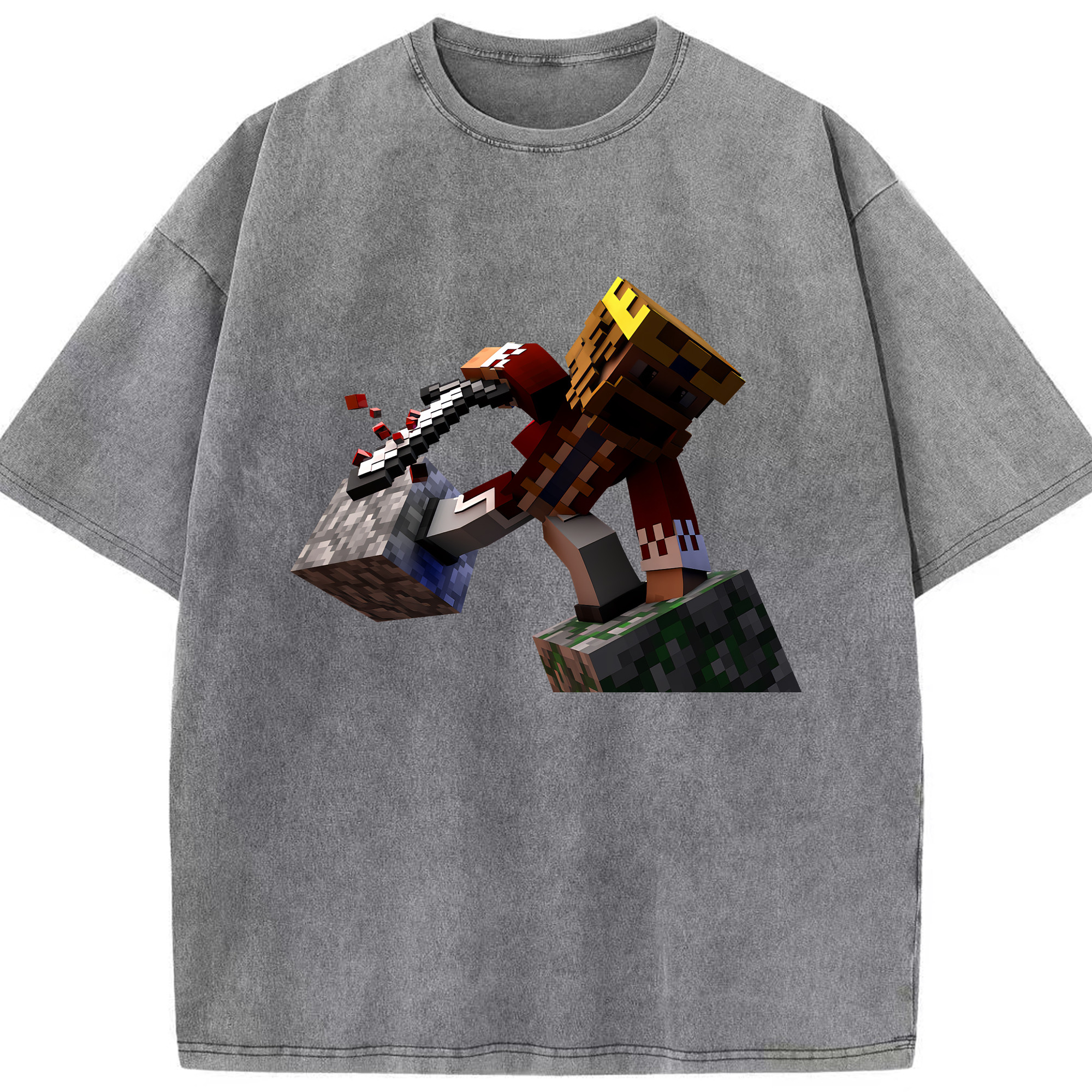 （画像用） マインクラフト ブロックの世界 Minecraft MC Block world 綿100% ヴィンテージ風 半袖Tシャツ（フロントプリント）