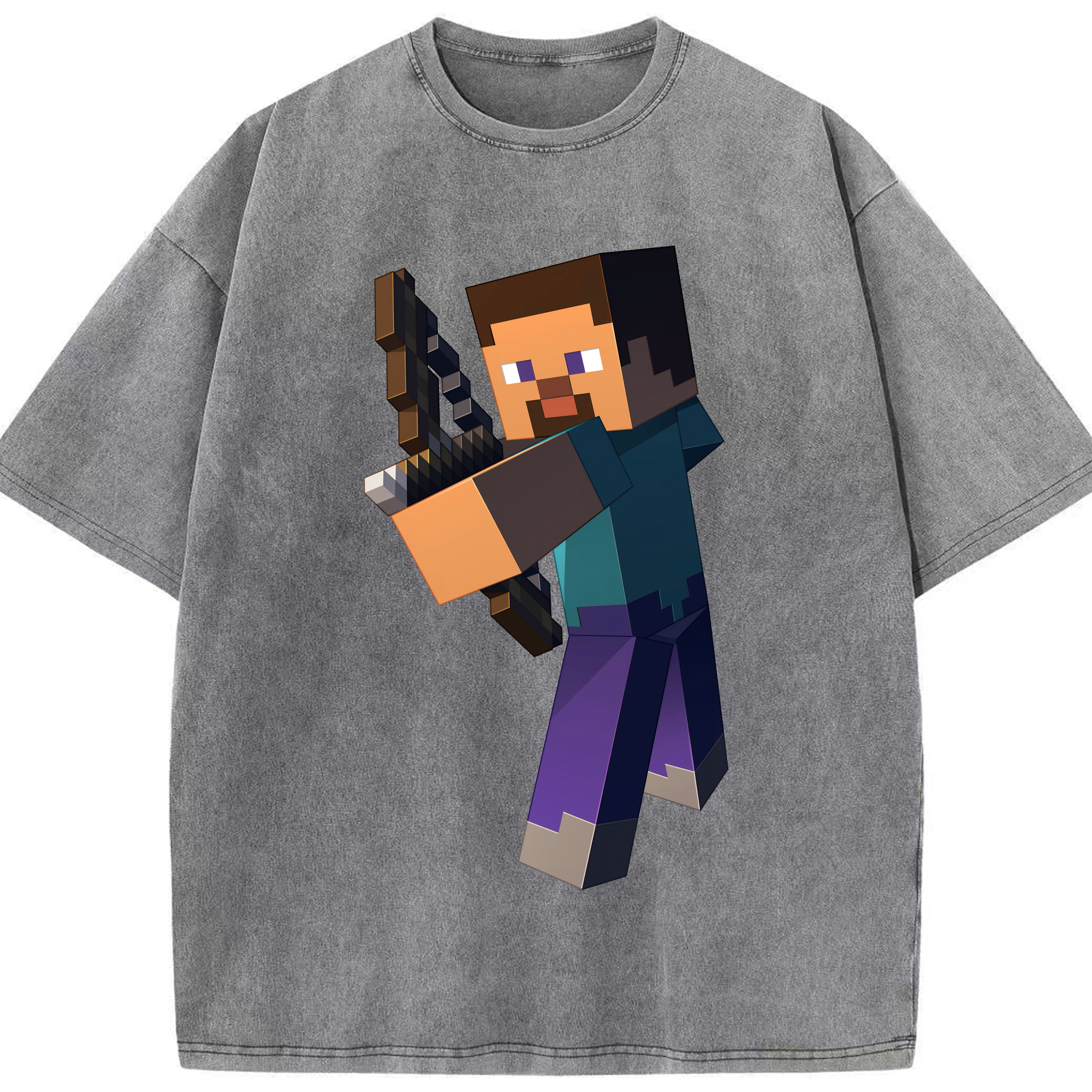 （画像用） マインクラフト ブロックの世界 Minecraft MC Block world 綿100% ヴィンテージ風 半袖Tシャツ（フロントプリント）