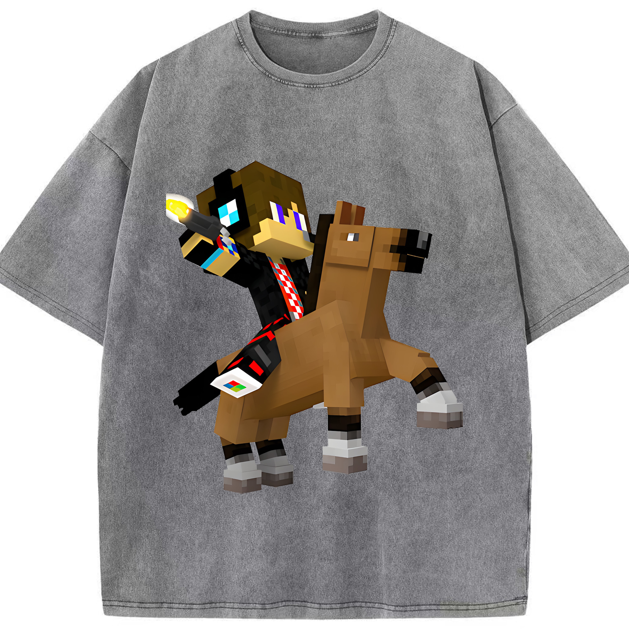 （画像用） マインクラフト ブロックの世界 Minecraft MC Block world 綿100% ヴィンテージ風 半袖Tシャツ（フロントプリント）
