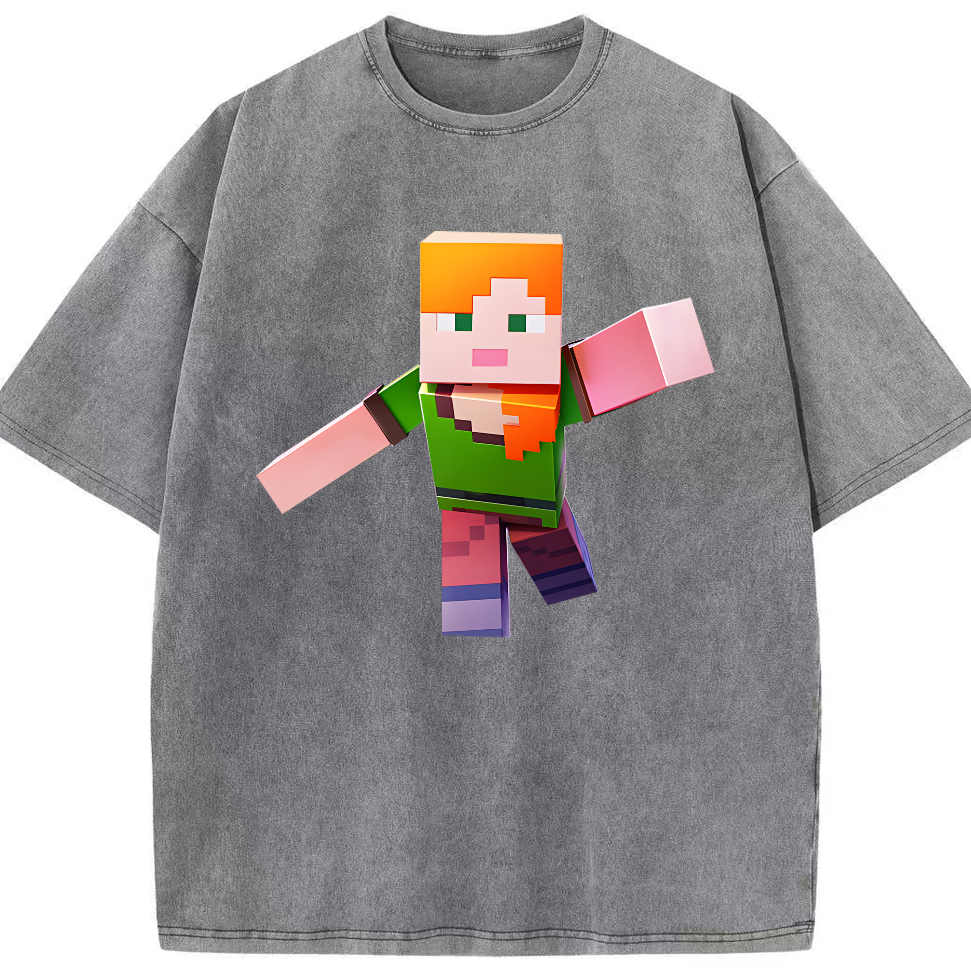 （画像用） マインクラフト ブロックの世界 Minecraft MC Block world 綿100% ヴィンテージ風 半袖Tシャツ（フロントプリント）