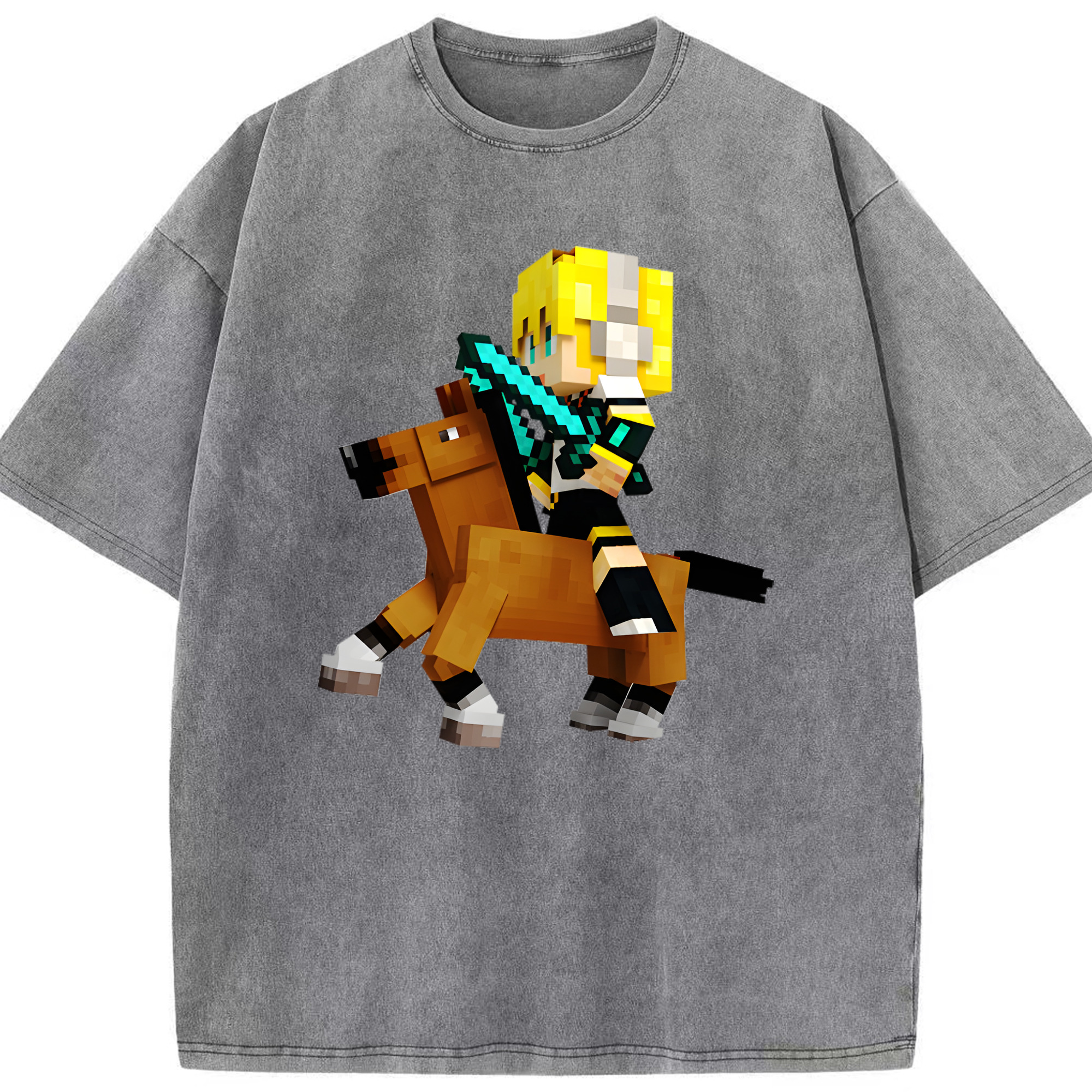（画像用） マインクラフト ブロックの世界 Minecraft MC Block world 綿100% ヴィンテージ風 半袖Tシャツ（フロントプリント）