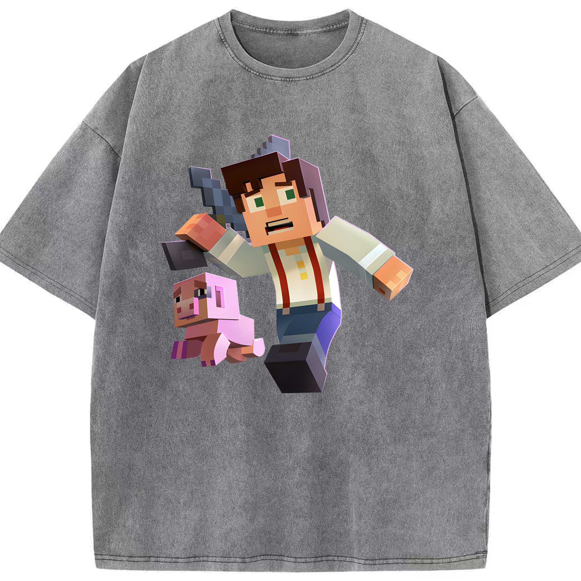 （画像用） マインクラフト ブロックの世界 Minecraft MC Block world 綿100% ヴィンテージ風 半袖Tシャツ（フロントプリント）