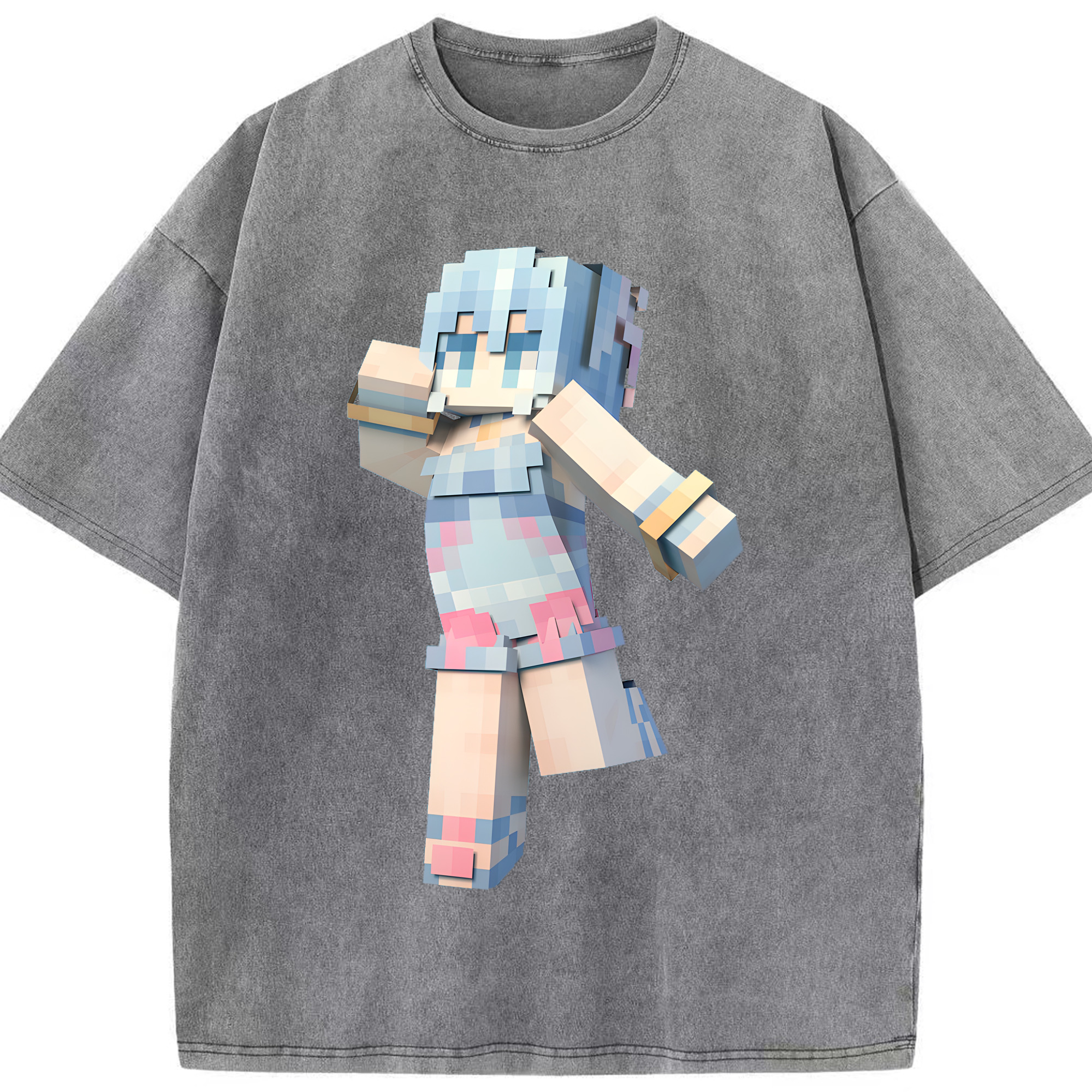 （画像用） マインクラフト ブロックの世界 Minecraft MC Block world 綿100% ヴィンテージ風 半袖Tシャツ（フロントプリント）