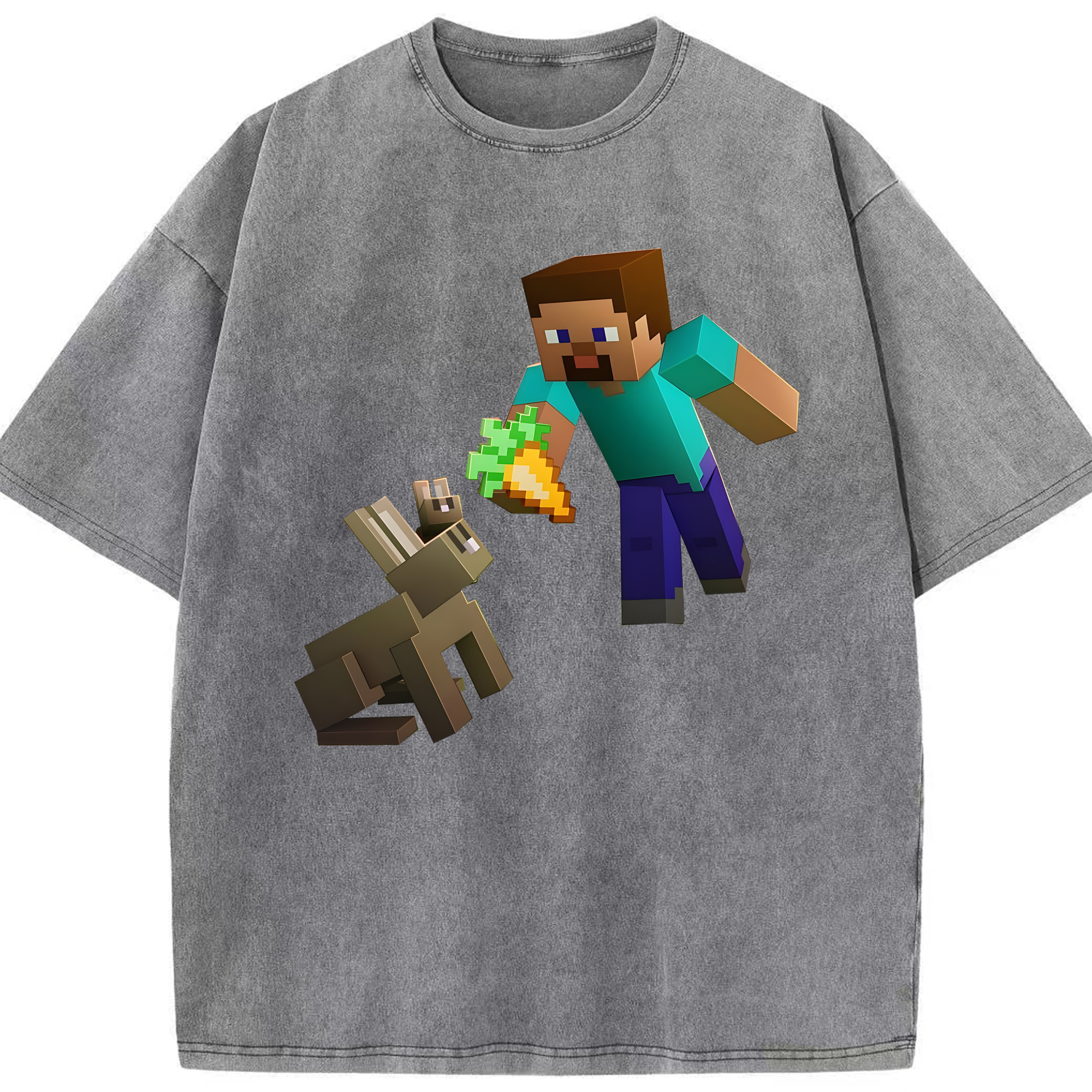 （画像用） マインクラフト ブロックの世界 Minecraft MC Block world 綿100% ヴィンテージ風 半袖Tシャツ（フロントプリント）