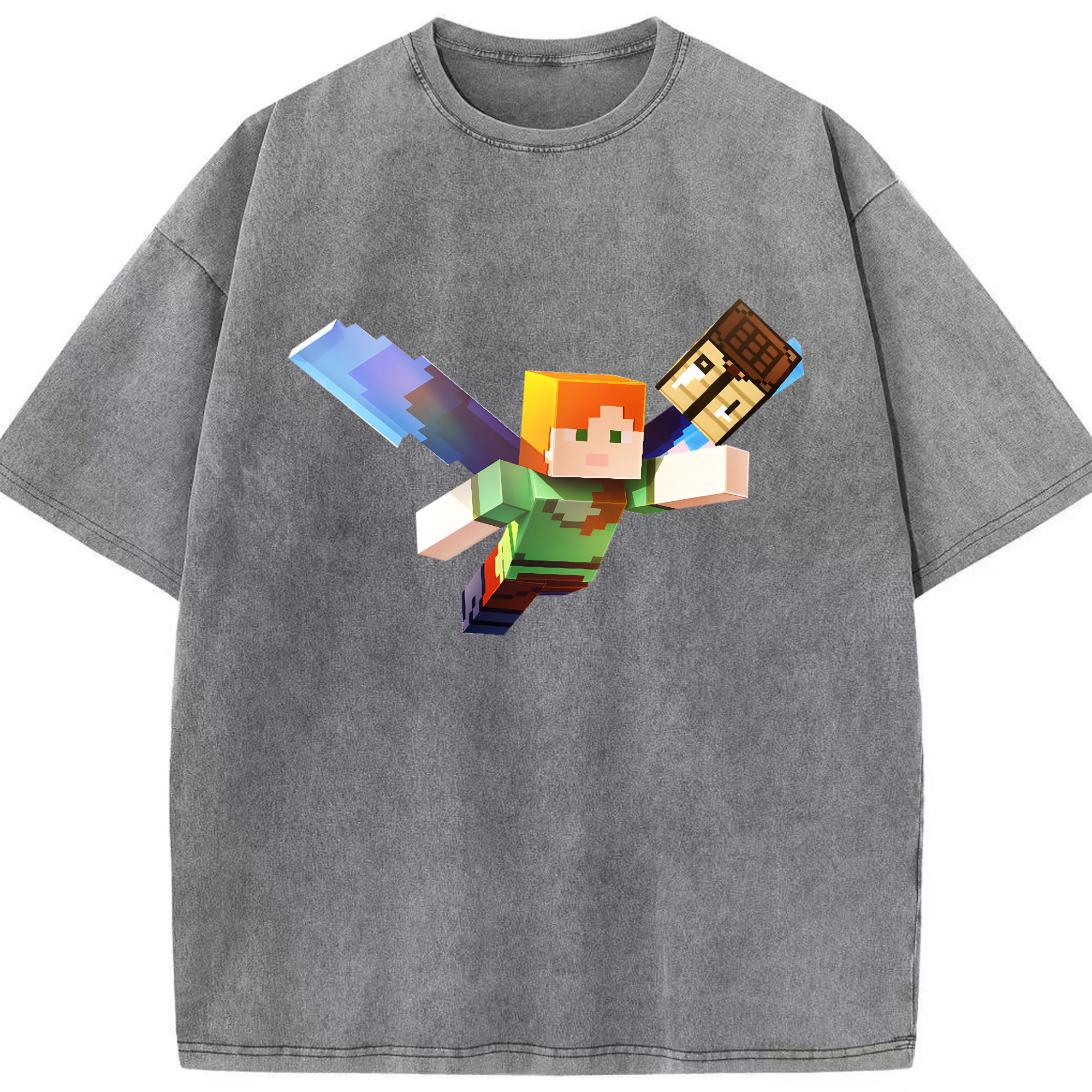 （画像用） マインクラフト ブロックの世界 Minecraft MC Block world 綿100% ヴィンテージ風 半袖Tシャツ（フロントプリント）