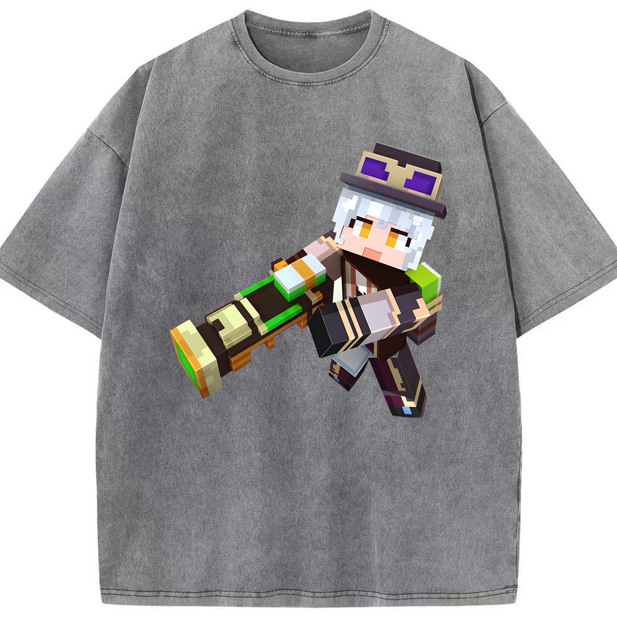 （画像用） マインクラフト ブロックの世界 Minecraft MC Block world 綿100% ヴィンテージ風 半袖Tシャツ（フロントプリント）
