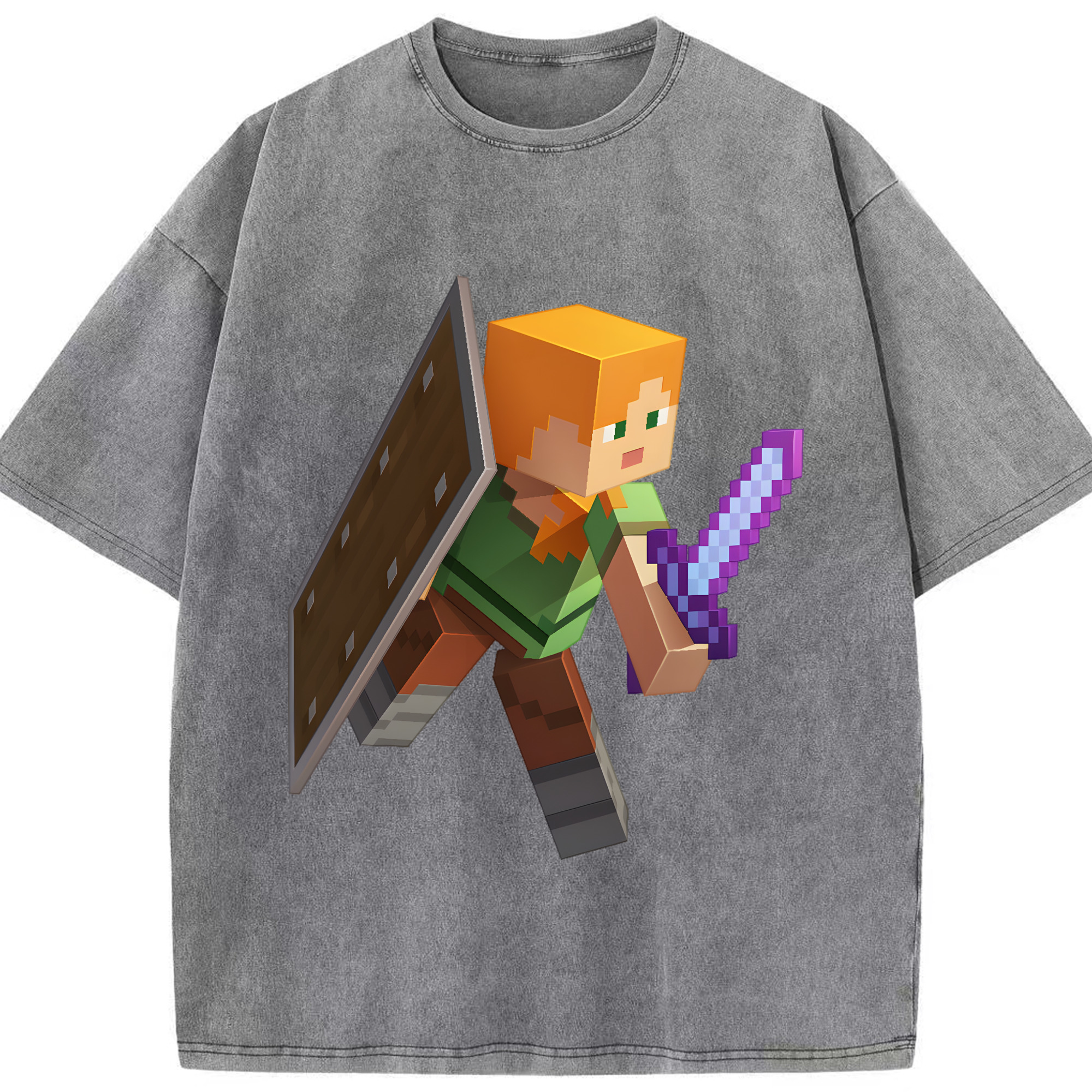 （画像用） マインクラフト ブロックの世界 Minecraft MC Block world 綿100% ヴィンテージ風 半袖Tシャツ（フロントプリント）