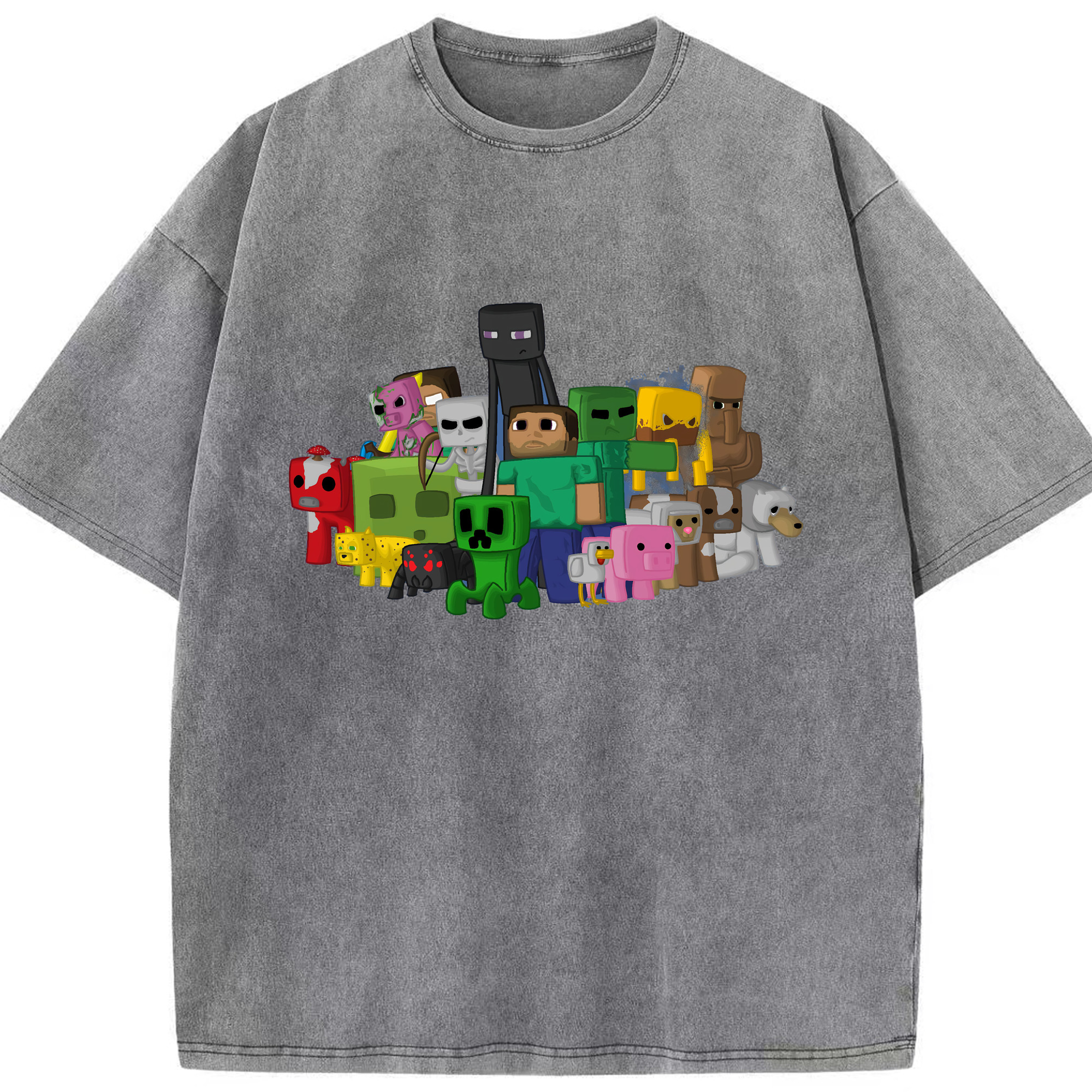 （画像用） マインクラフト ブロックの世界 Minecraft MC Block world 綿100% ヴィンテージ風 半袖Tシャツ（フロントプリント）