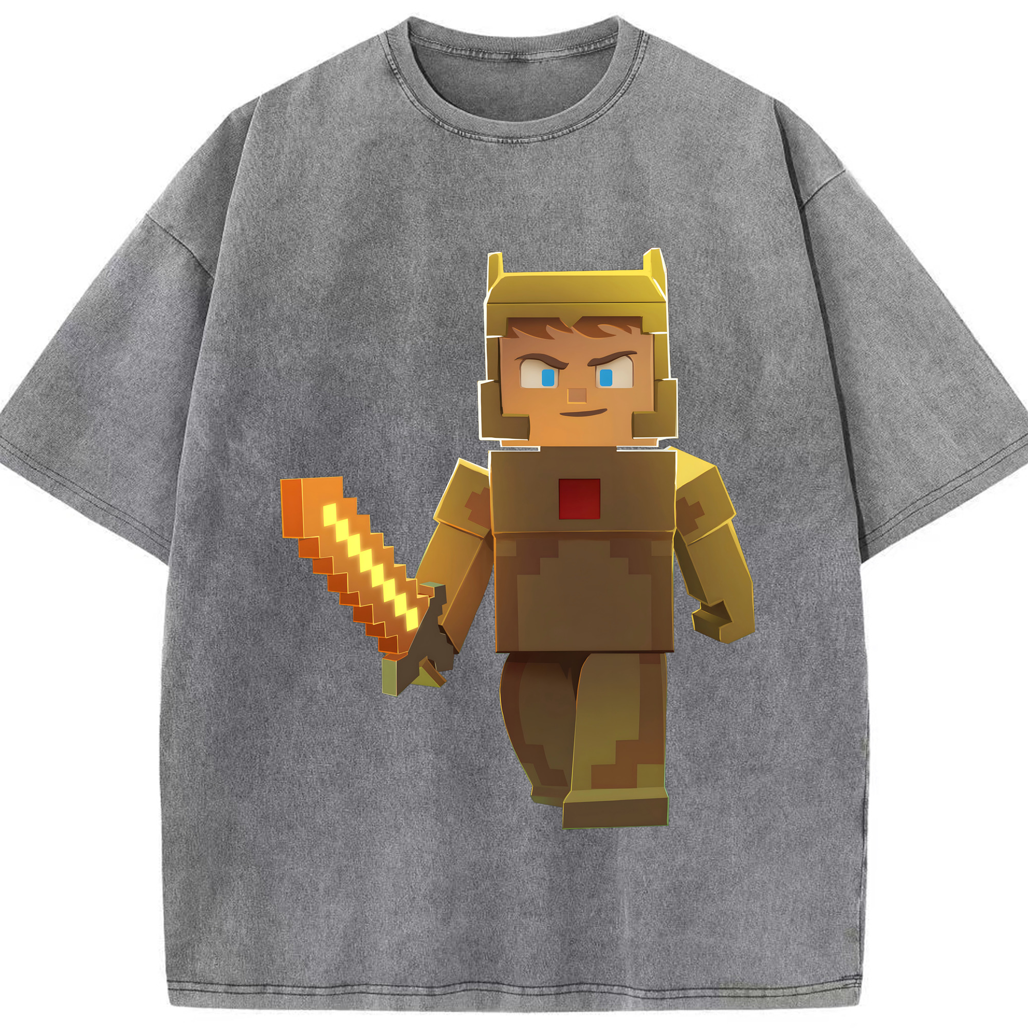 （画像用） マインクラフト ブロックの世界 Minecraft MC Block world 綿100% ヴィンテージ風 半袖Tシャツ（フロントプリント）