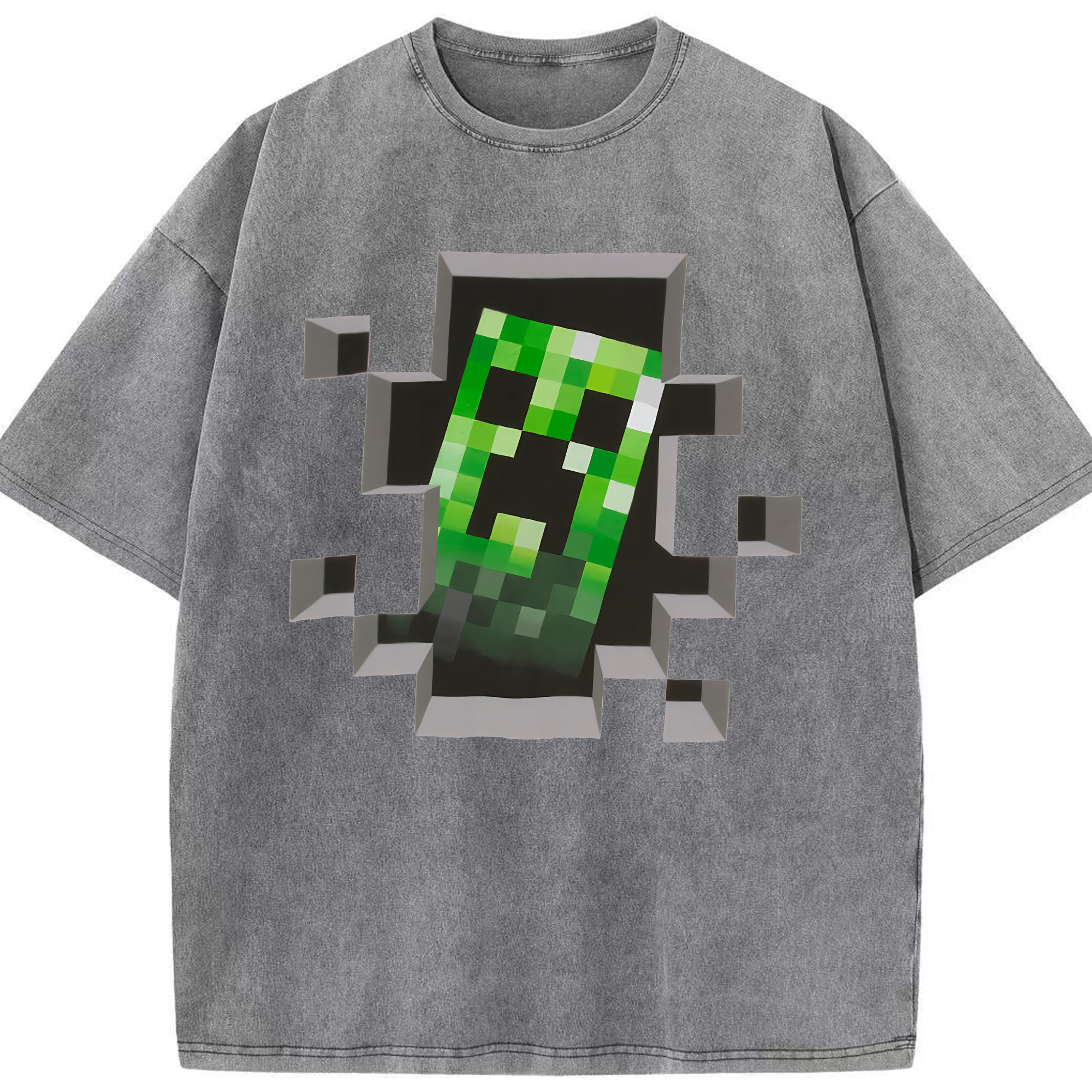 （画像用） マインクラフト ブロックの世界 Minecraft MC Block world 綿100% ヴィンテージ風 半袖Tシャツ（フロントプリント）