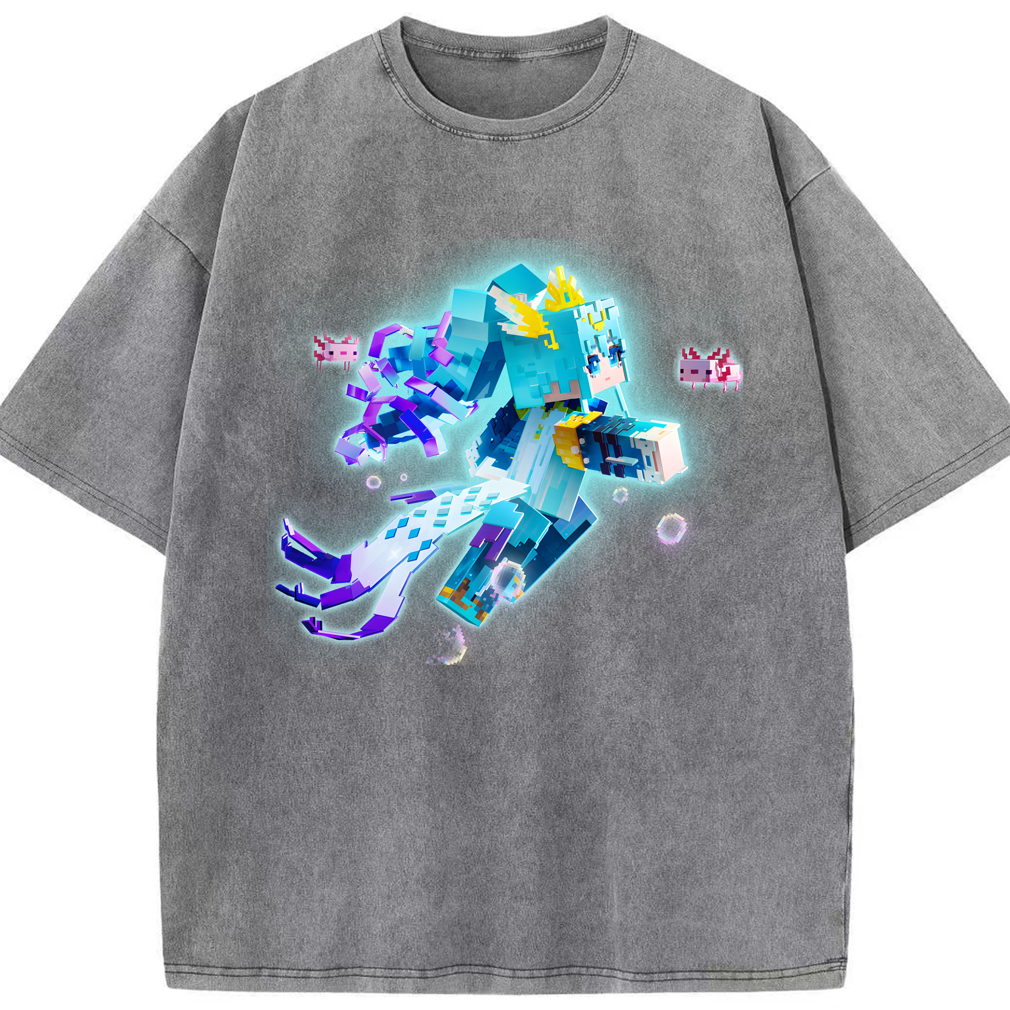 （画像用） マインクラフト ブロックの世界 Minecraft MC Block world 綿100% ヴィンテージ風 半袖Tシャツ（フロントプリント）