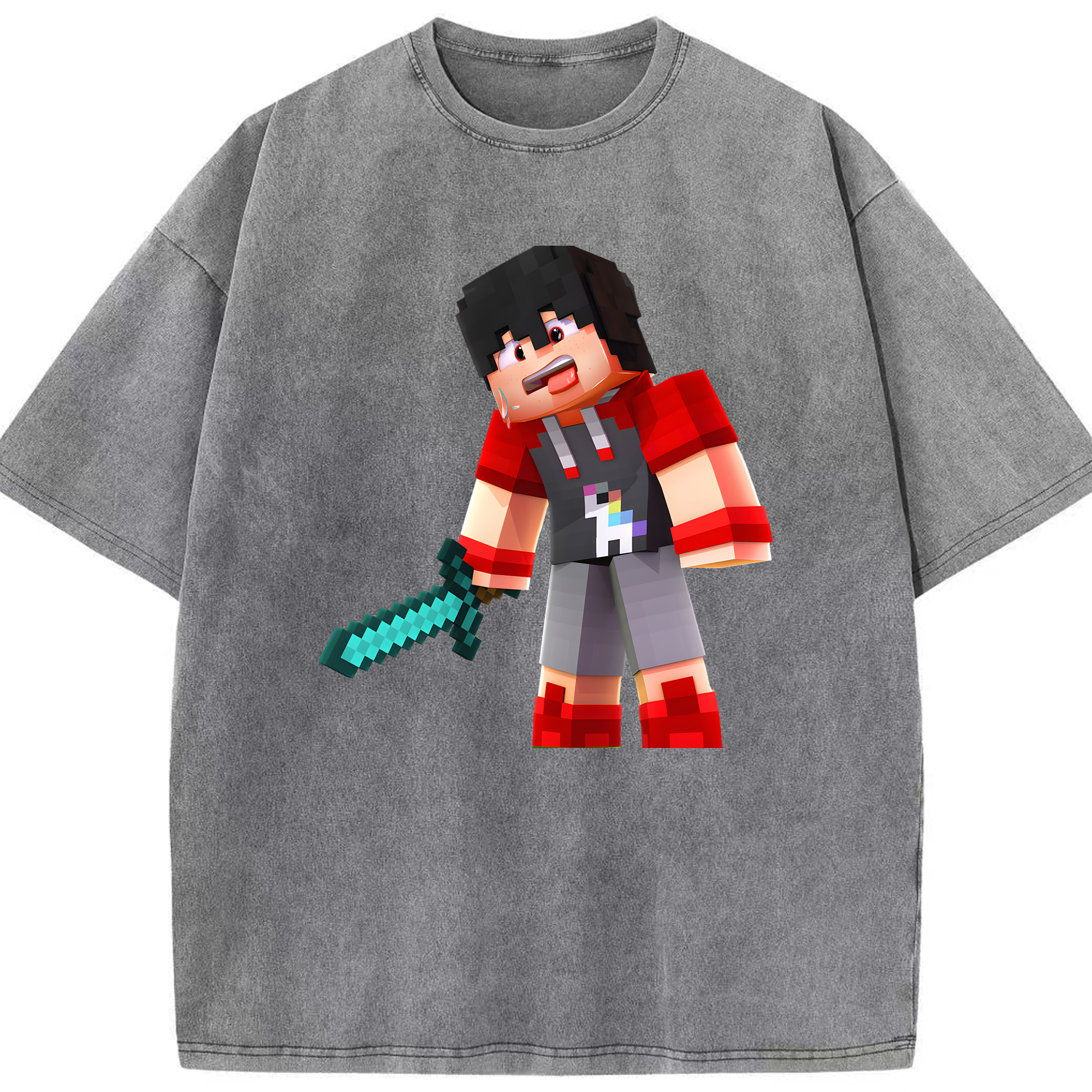 （画像用） マインクラフト ブロックの世界 Minecraft MC Block world 綿100% ヴィンテージ風 半袖Tシャツ（フロントプリント）