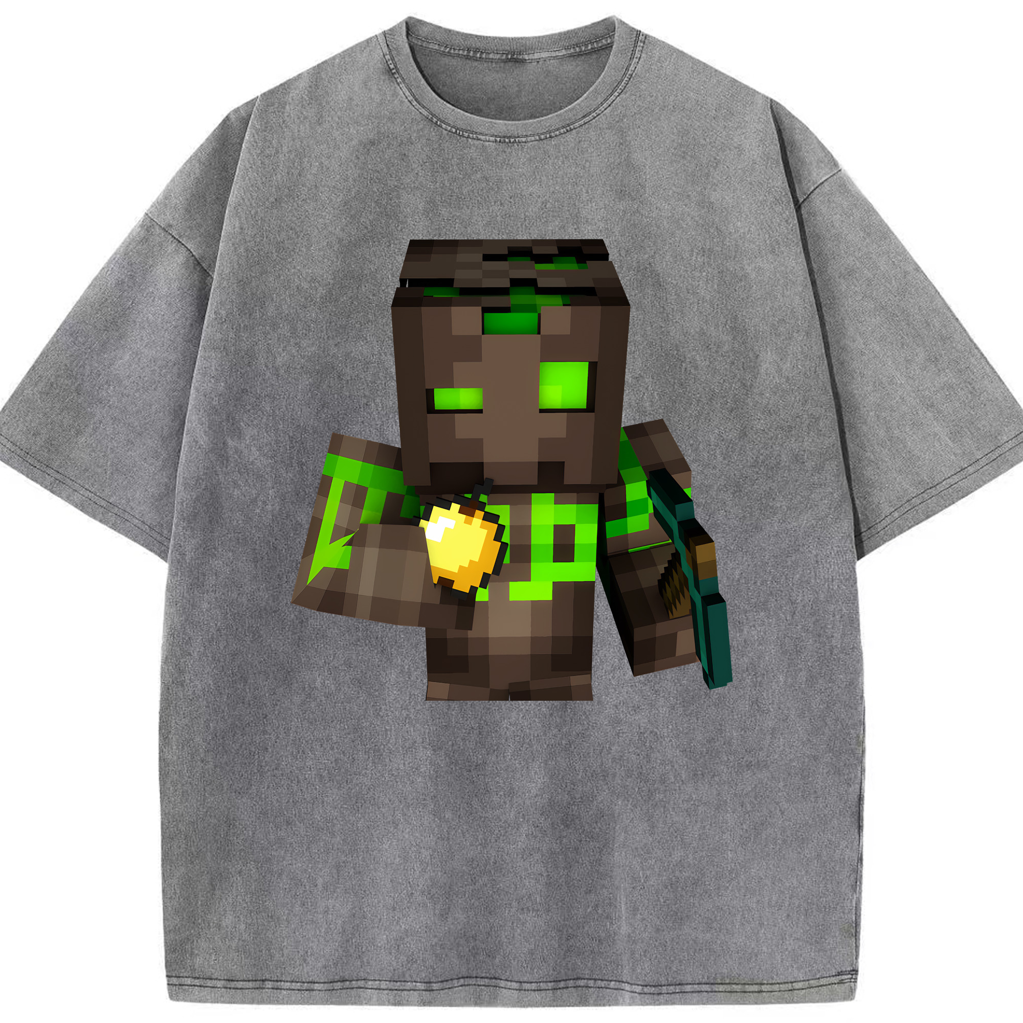（画像用） マインクラフト ブロックの世界 Minecraft MC Block world 綿100% ヴィンテージ風 半袖Tシャツ（フロントプリント）