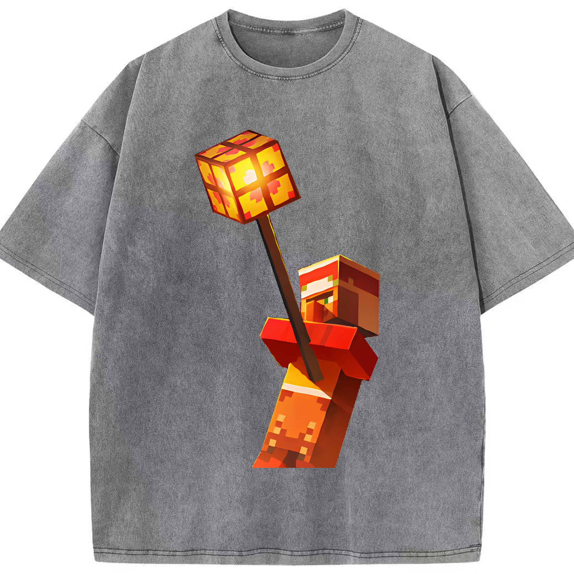 （画像用） マインクラフト ブロックの世界 Minecraft MC Block world 綿100% ヴィンテージ風 半袖Tシャツ（フロントプリント）