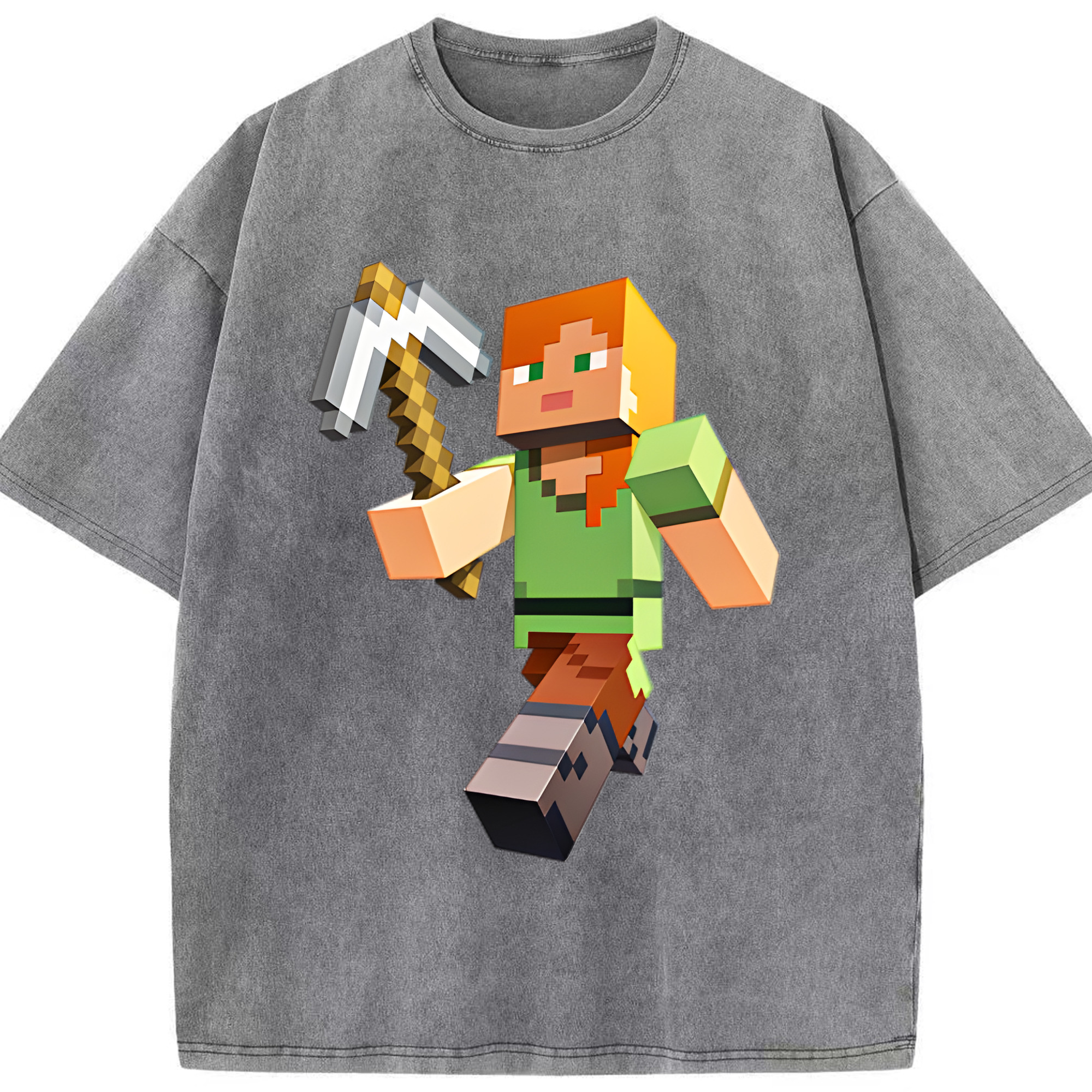 （画像用） マインクラフト ブロックの世界 Minecraft MC Block world 綿100% ヴィンテージ風 半袖Tシャツ（フロントプリント）