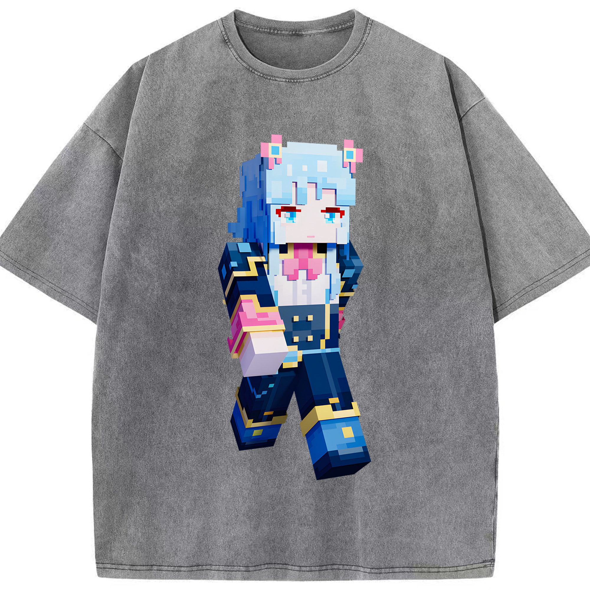 （画像用） マインクラフト ブロックの世界 Minecraft MC Block world 綿100% ヴィンテージ風 半袖Tシャツ（フロントプリント）