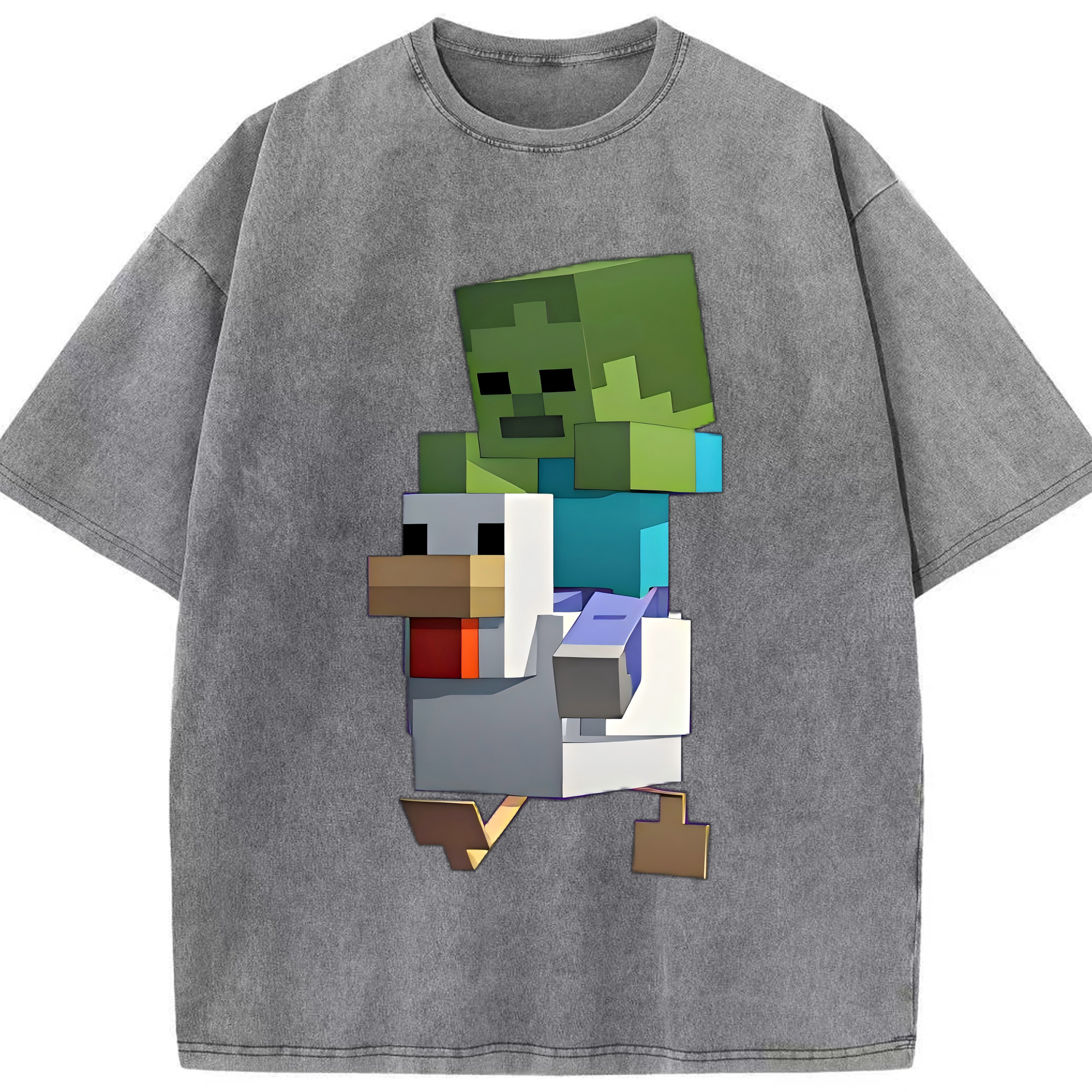 （画像用） マインクラフト ブロックの世界 Minecraft MC Block world 綿100% ヴィンテージ風 半袖Tシャツ（フロントプリント）