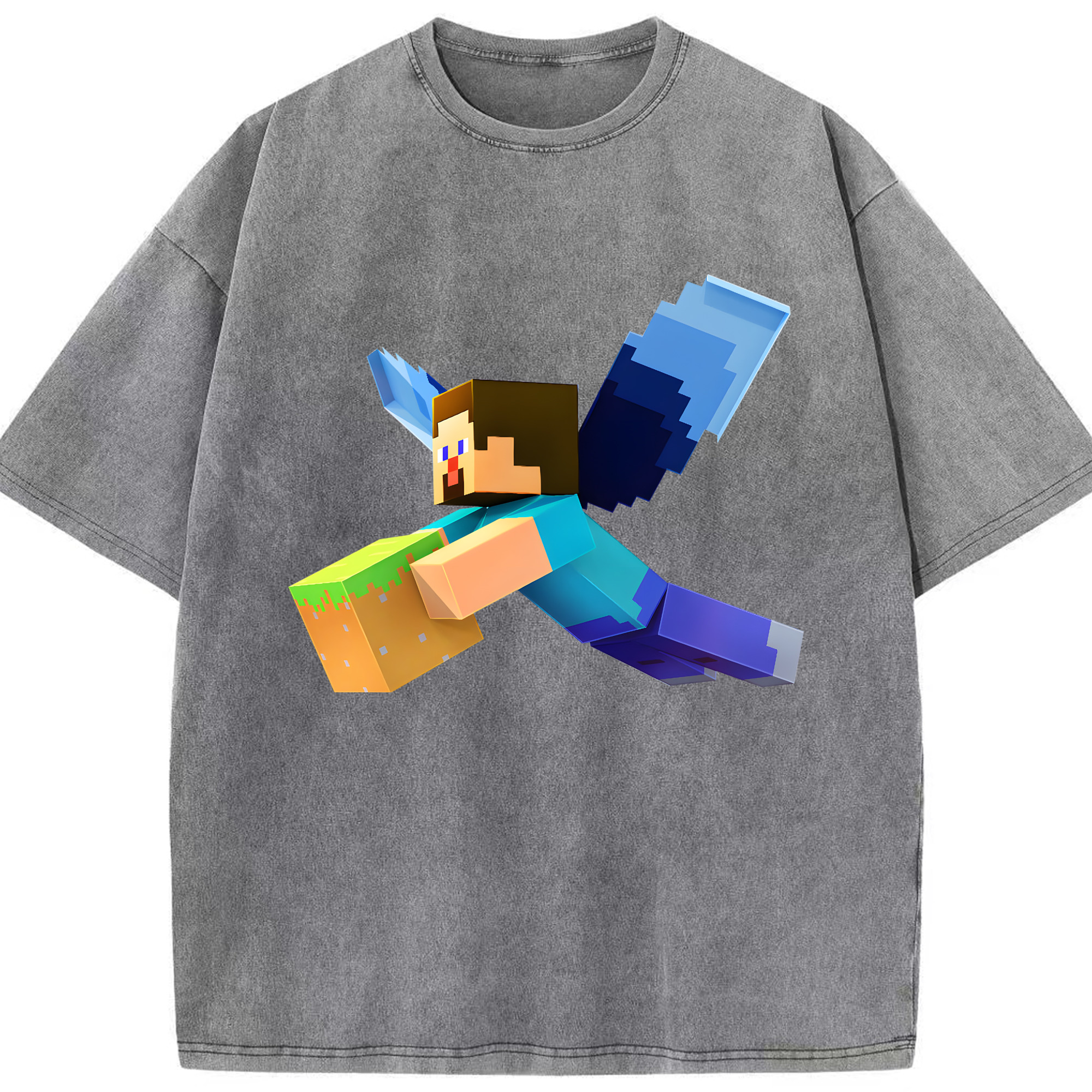 （画像用） マインクラフト ブロックの世界 Minecraft MC Block world 綿100% ヴィンテージ風 半袖Tシャツ（フロントプリント）