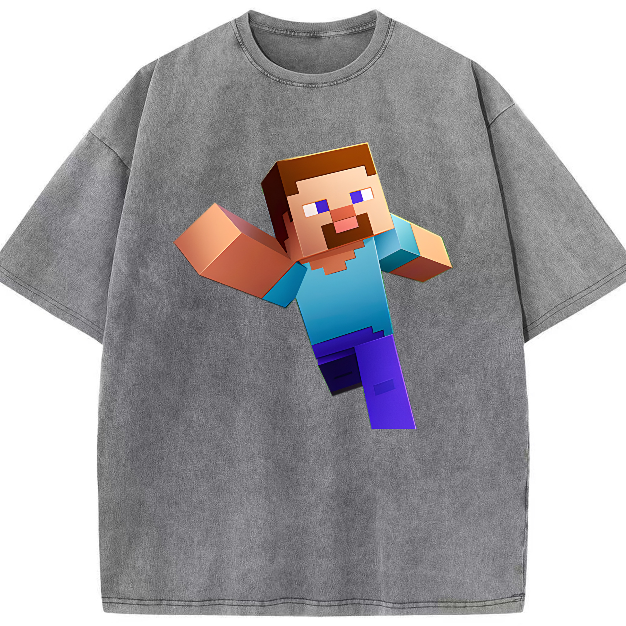 （画像用） マインクラフト ブロックの世界 Minecraft MC Block world 綿100% ヴィンテージ風 半袖Tシャツ（フロントプリント）