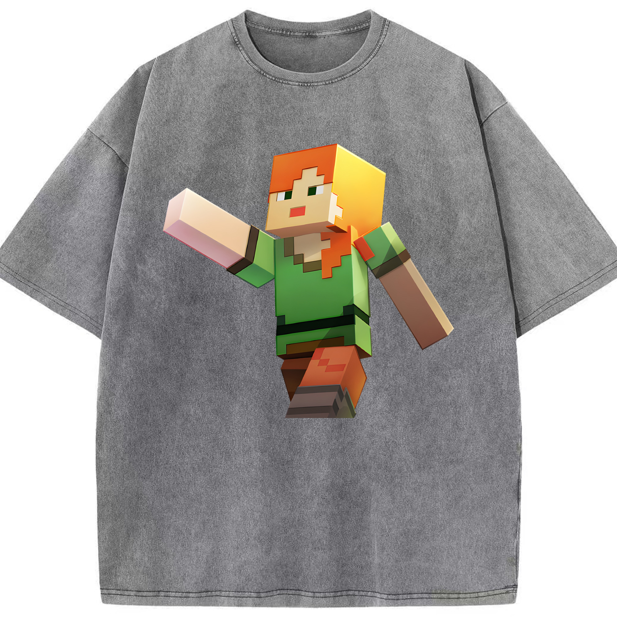 （画像用） マインクラフト ブロックの世界 Minecraft MC Block world 綿100% ヴィンテージ風 半袖Tシャツ（フロントプリント）