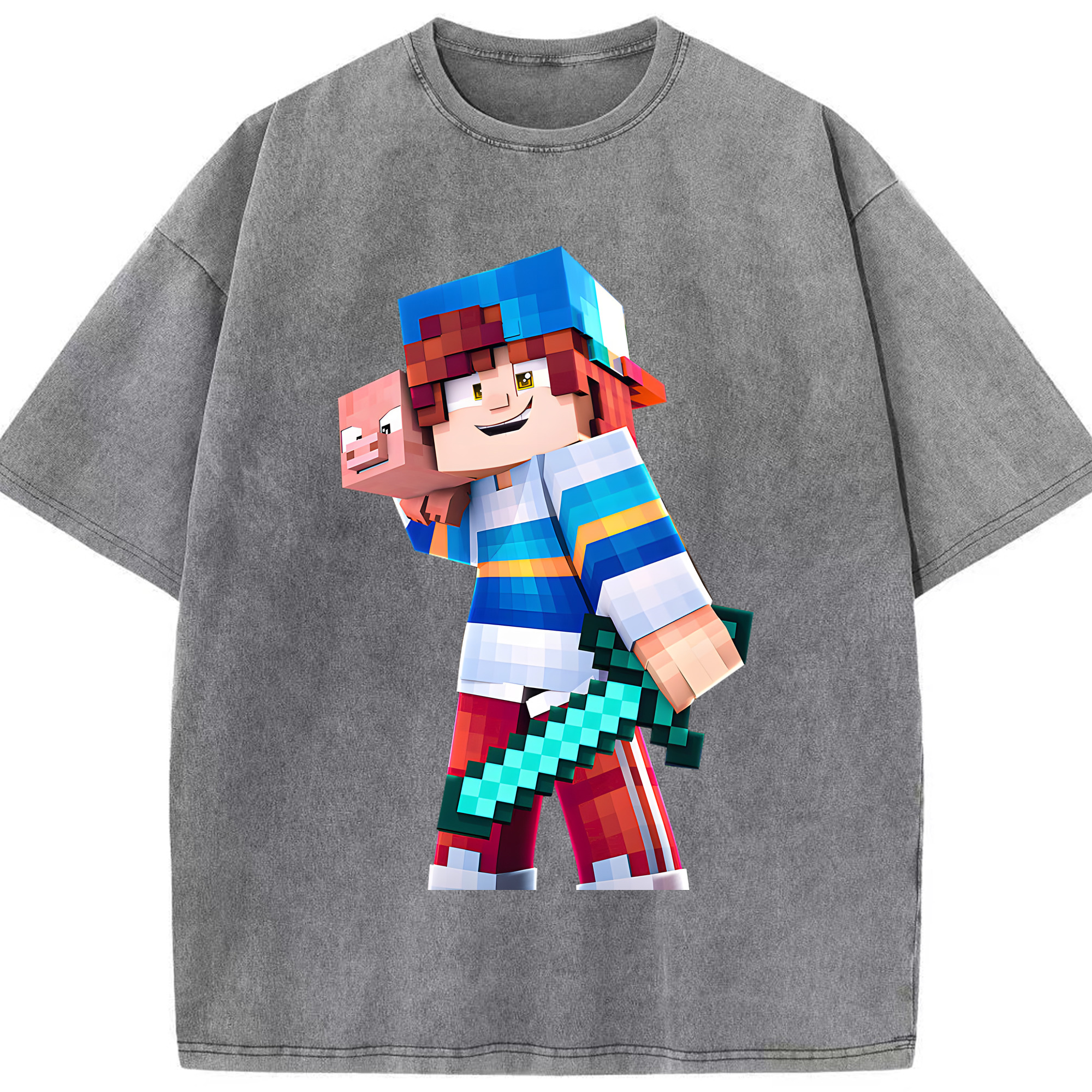 （画像用） マインクラフト ブロックの世界 Minecraft MC Block world 綿100% ヴィンテージ風 半袖Tシャツ（フロントプリント）