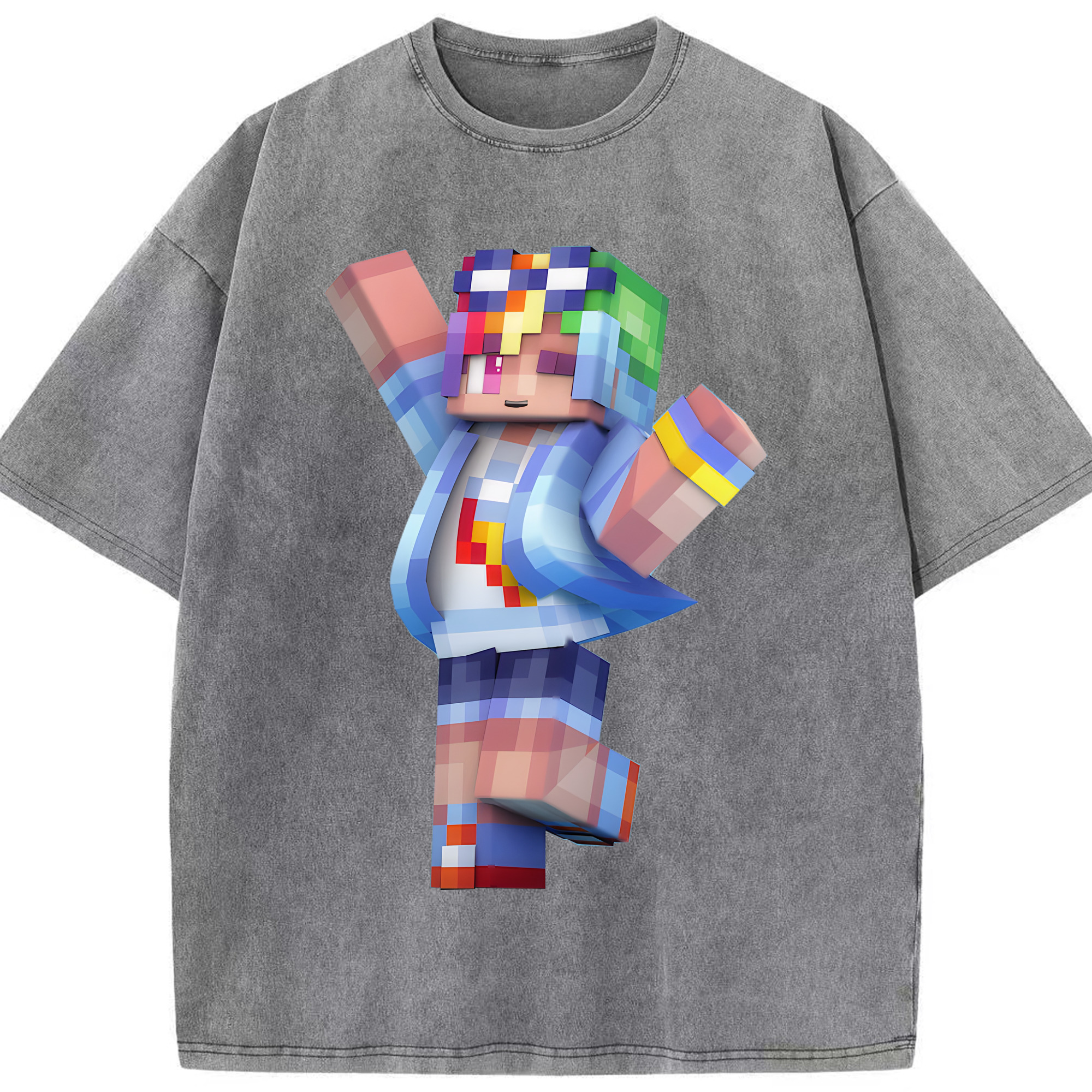 （画像用） マインクラフト ブロックの世界 Minecraft MC Block world 綿100% ヴィンテージ風 半袖Tシャツ（フロントプリント）